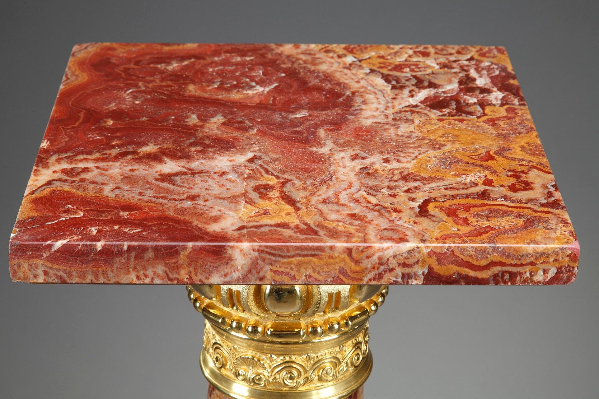 Late 19th Century Louis XVI-Style Rose Marble Pedestal In Good Condition In Paris, FR