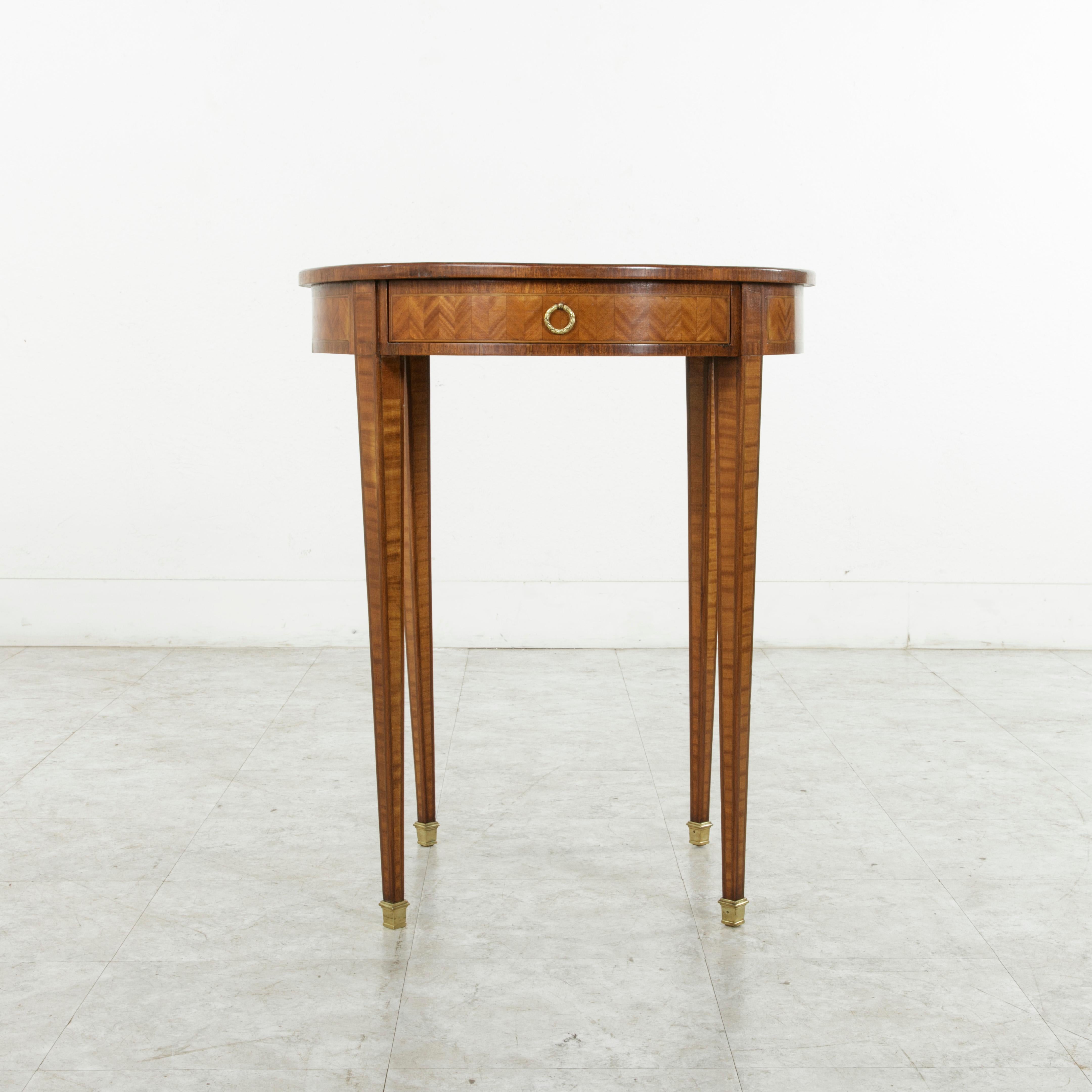 French Late 19th Century Louis XVI Style Rosewood and Mahogany Marquetry Side Table