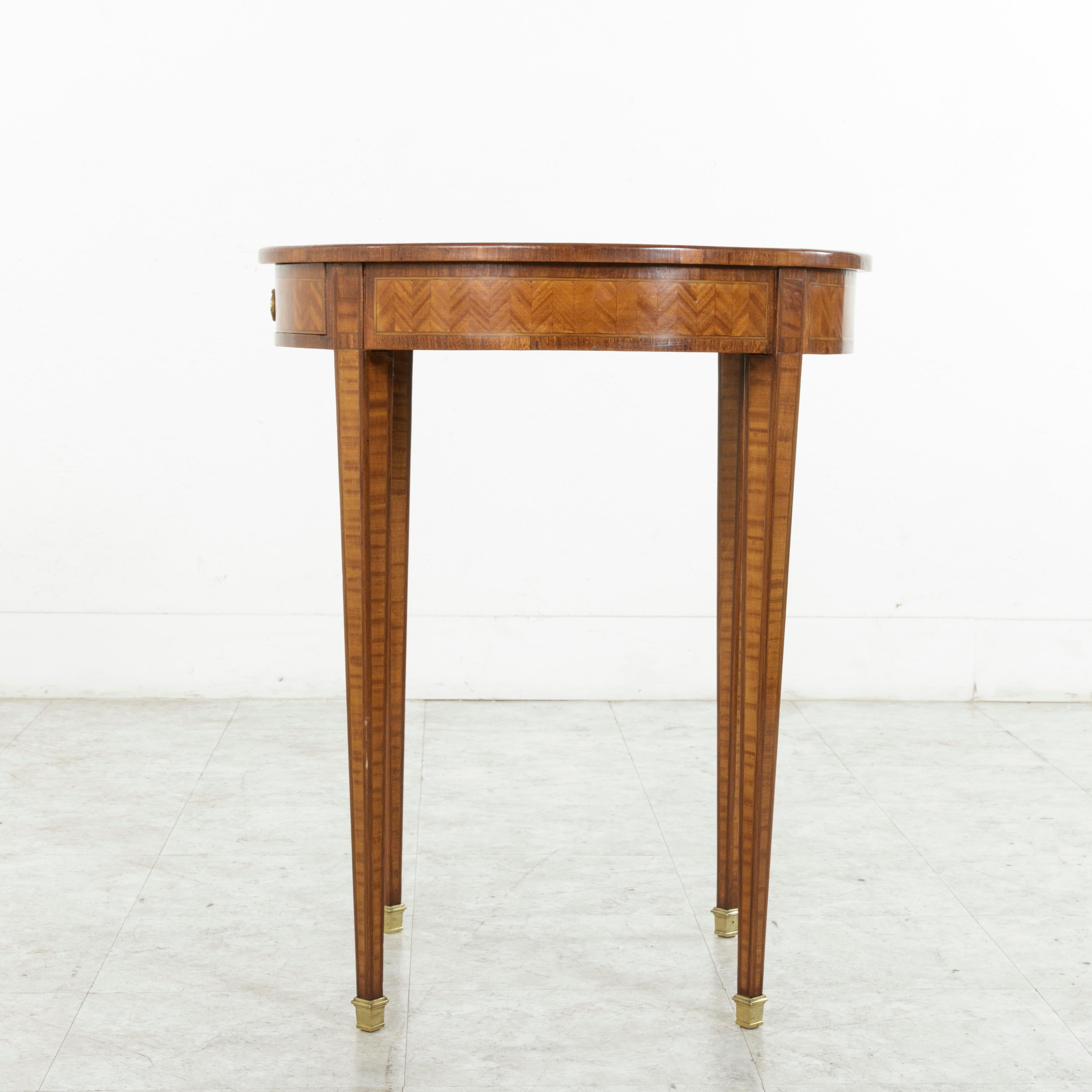 Late 19th Century Louis XVI Style Rosewood and Mahogany Marquetry Side Table In Excellent Condition In Fayetteville, AR