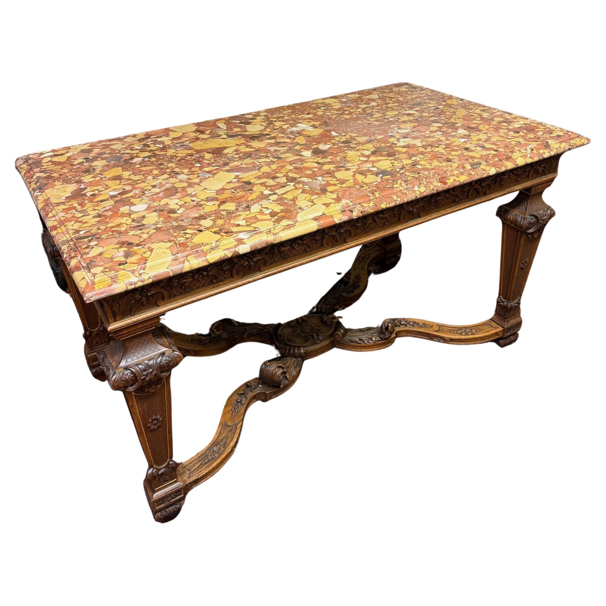 Late 19th Century Louis XVI Style Rouge Marble Top Center Table