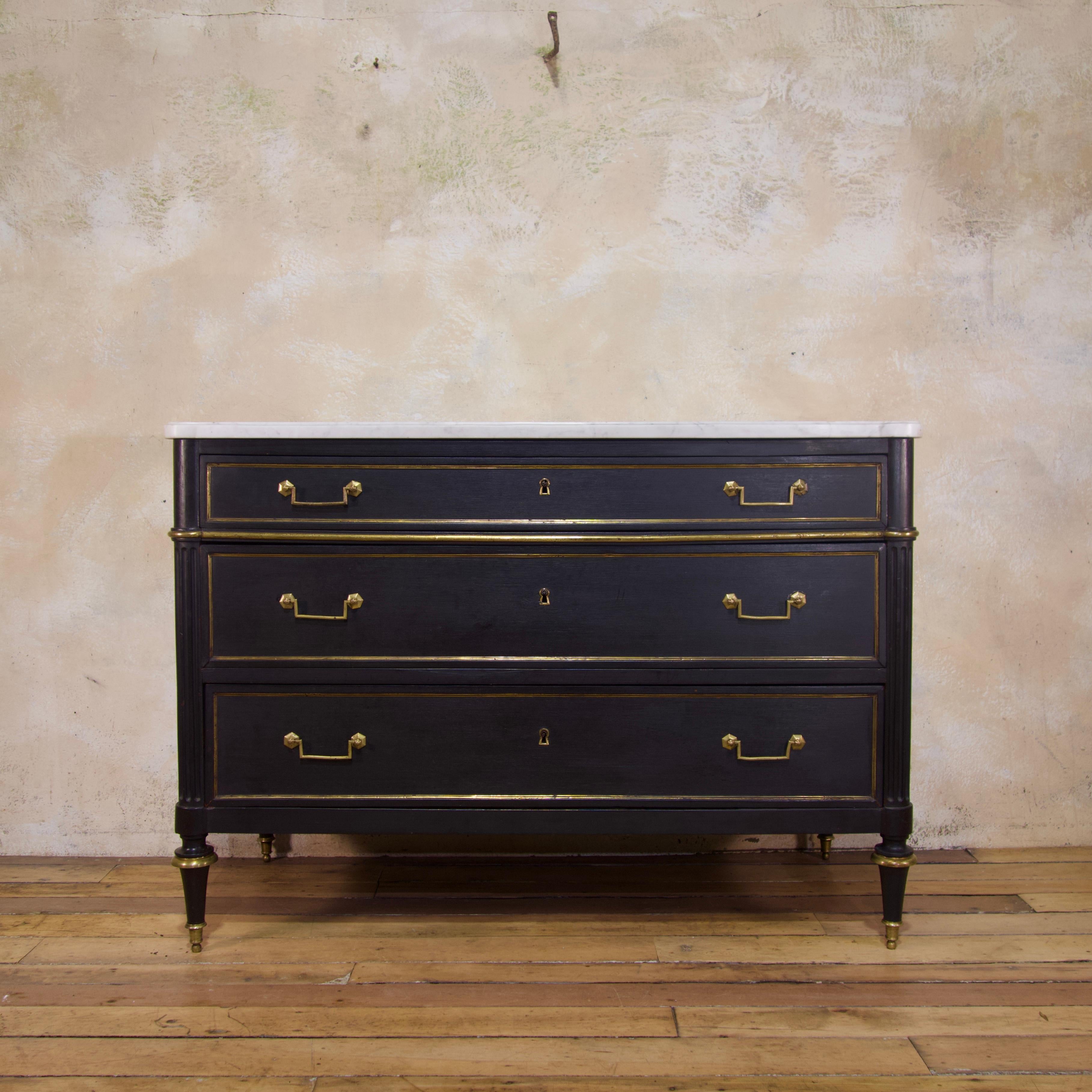 Late 19th Century Louis XVI Style Three-Drawer Commode, Chest of Drawers Marble 7