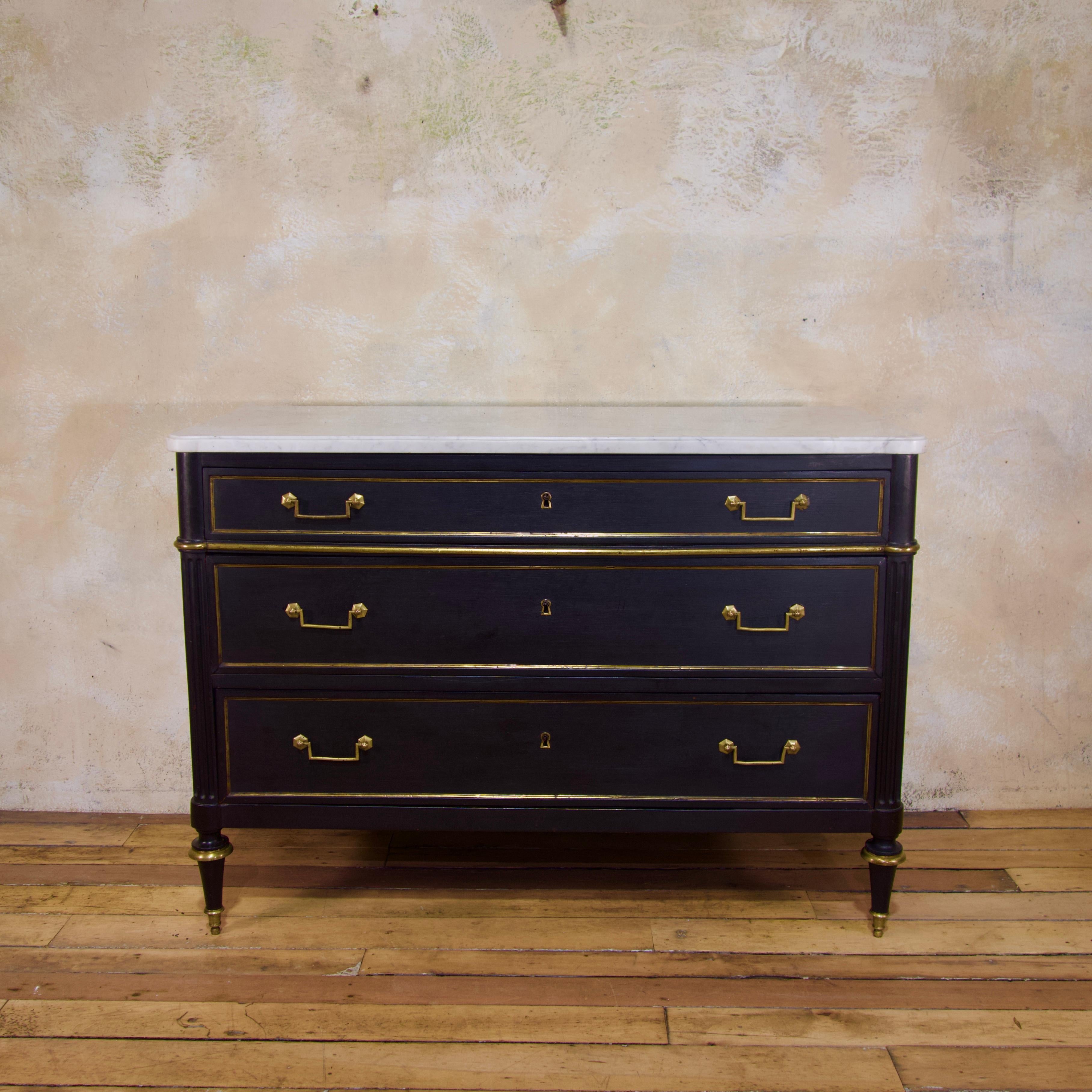 Late 19th Century Louis XVI Style Three-Drawer Commode, Chest of Drawers Marble 8