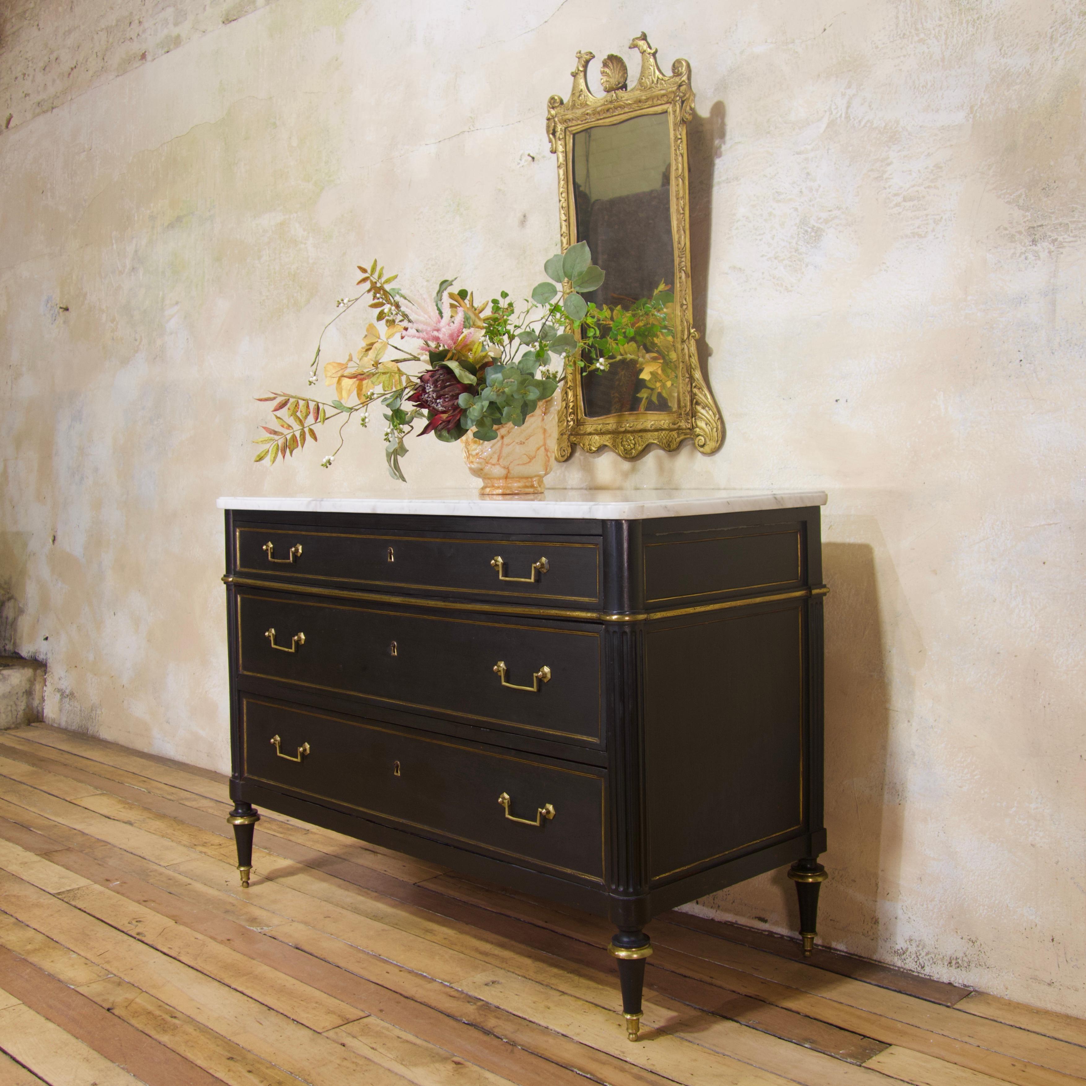 Late 19th Century Louis XVI Style Three-Drawer Commode, Chest of Drawers Marble 3