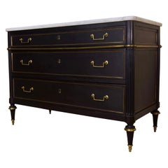 Late 19th Century Louis XVI Style Three-Drawer Commode, Chest of Drawers Marble
