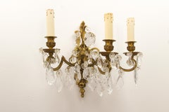 Late 19th Century Louis XVI Style Bronze and Crystal Three-Light Wall Sconce
