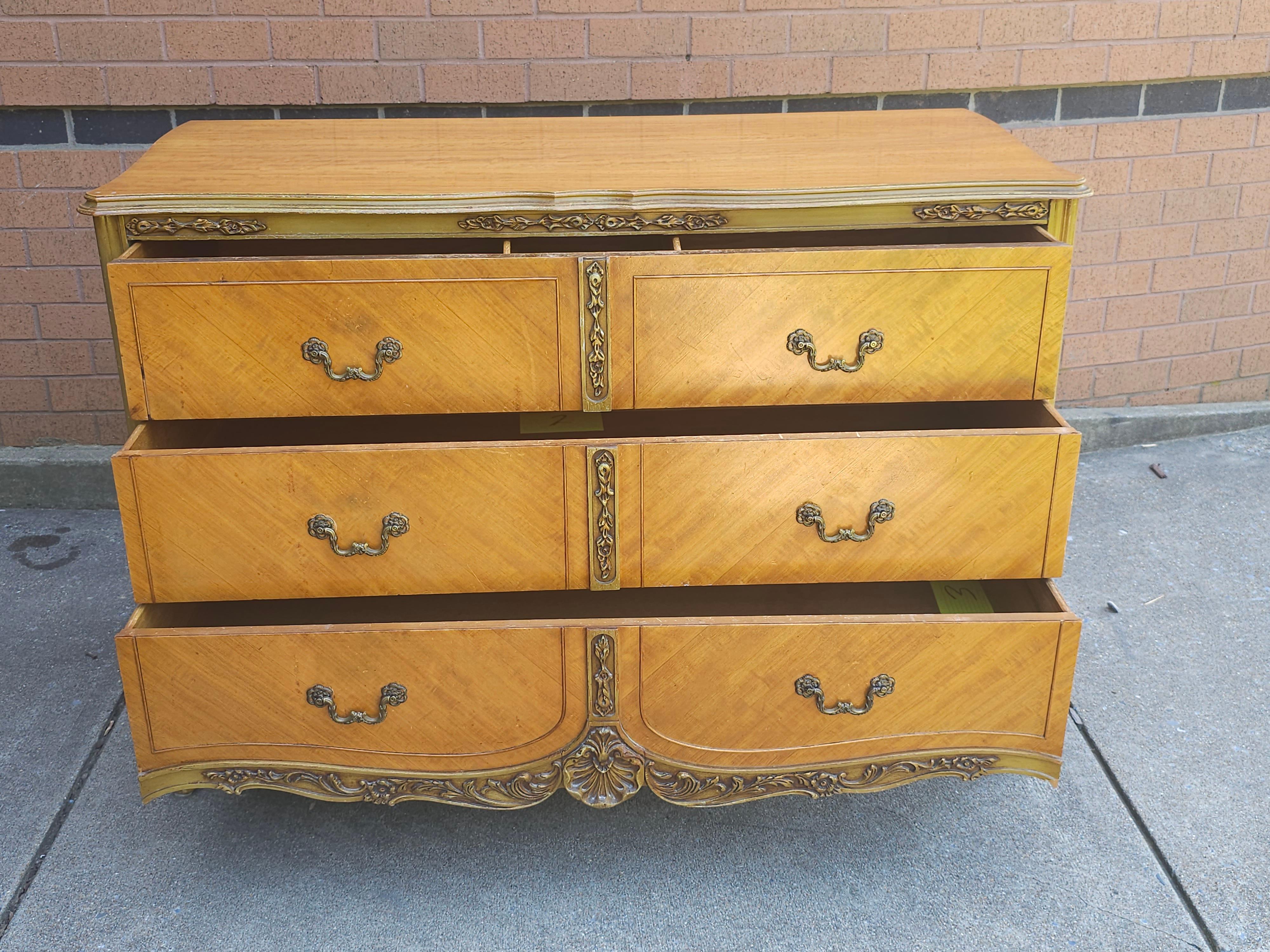 Carved Late 19th Century Louis XVI Style Walnut Dresser With Glass Top For Sale