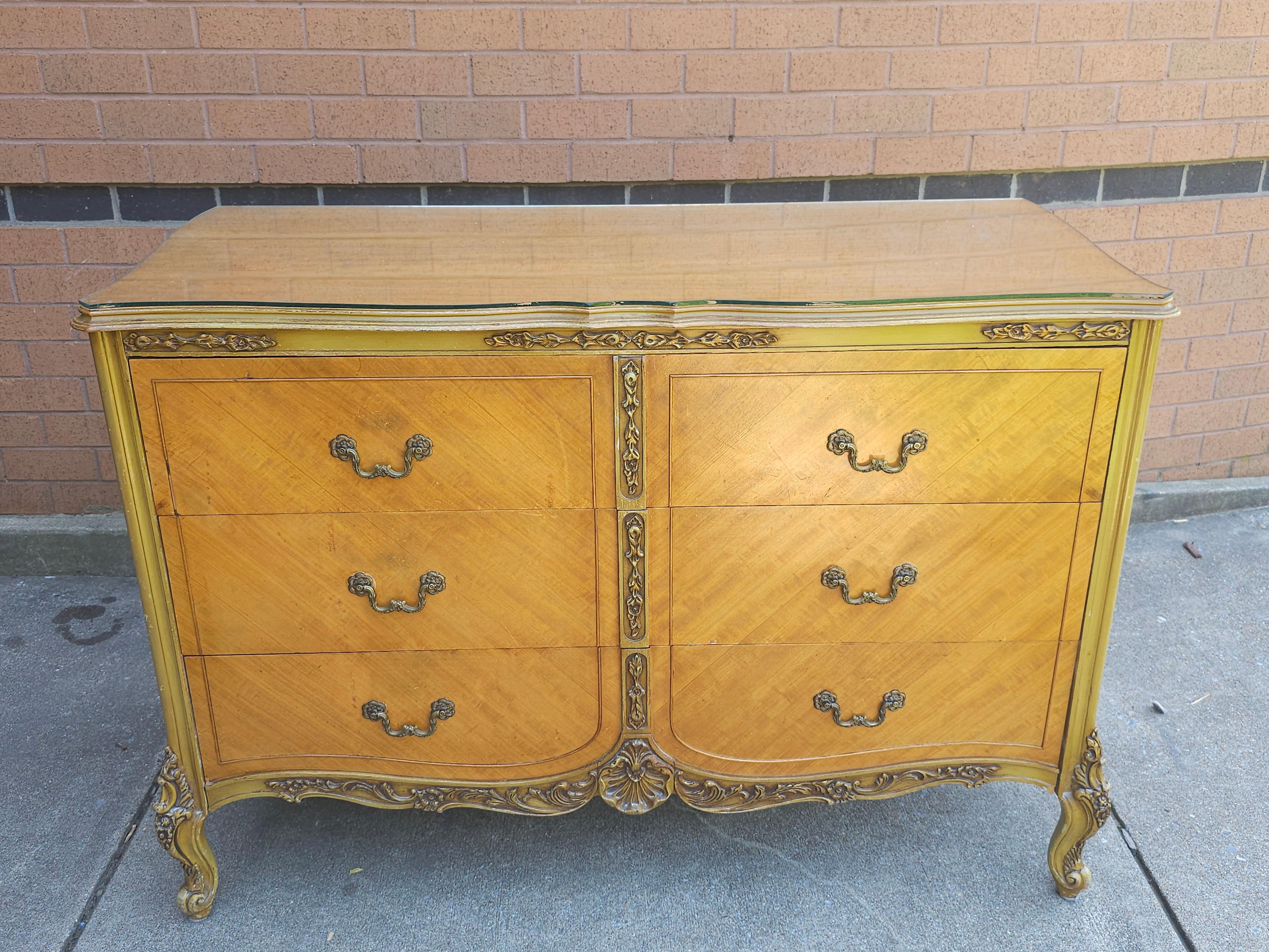 Late 19th Century Louis XVI Style Walnut Dresser With Glass Top For Sale 1