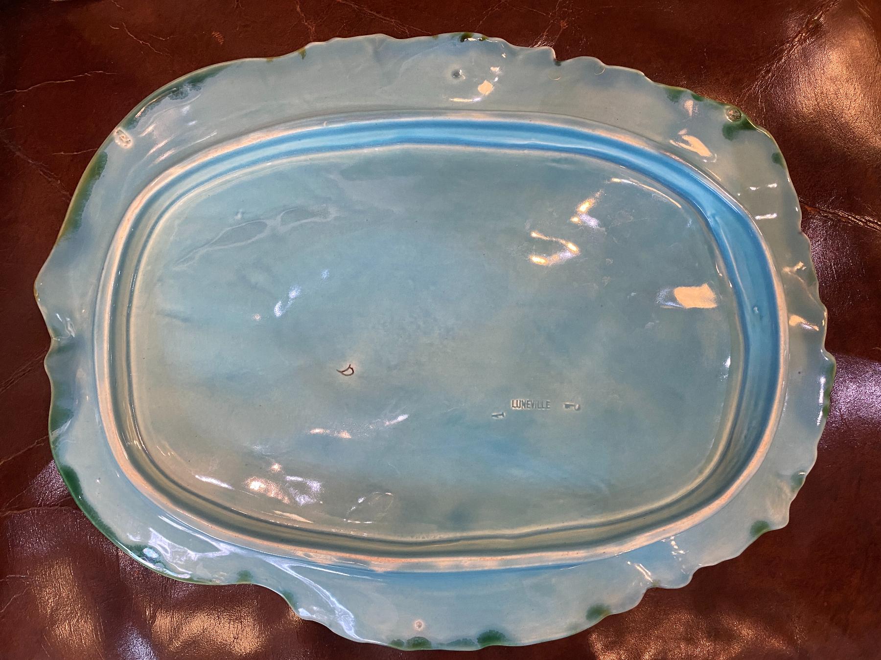 Glazed Late 19th Century French Luneville Pottery Angelica Asparagus Artichoke Platter For Sale