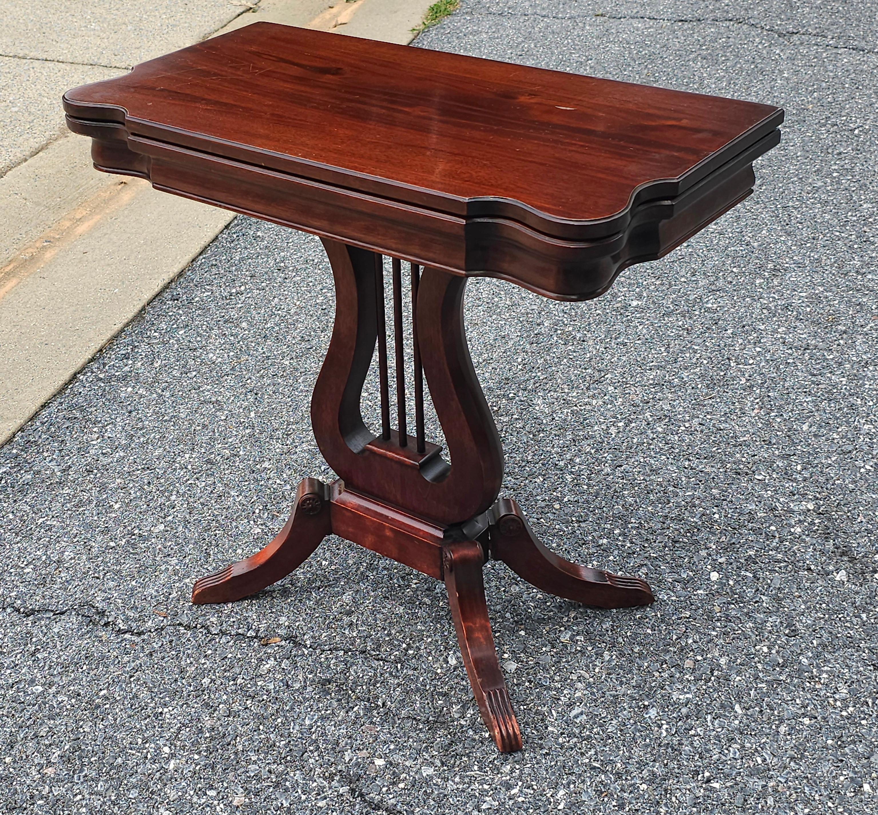 American Late 19th Century Lyre Base Mahogany Fold Top Game Table Card Table For Sale