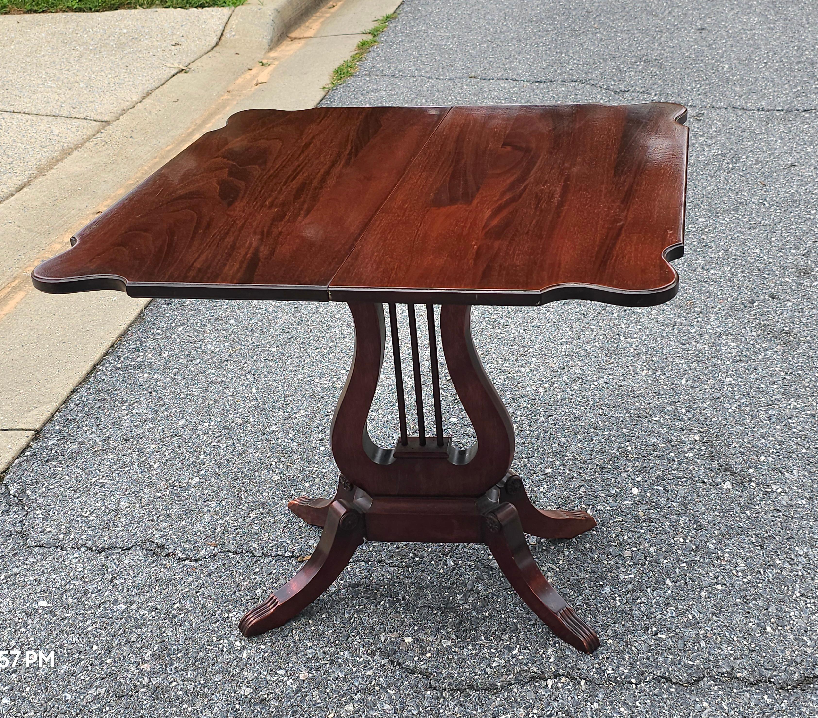 Late 19th Century Lyre Base Mahogany Fold Top Game Table Card Table For Sale 1