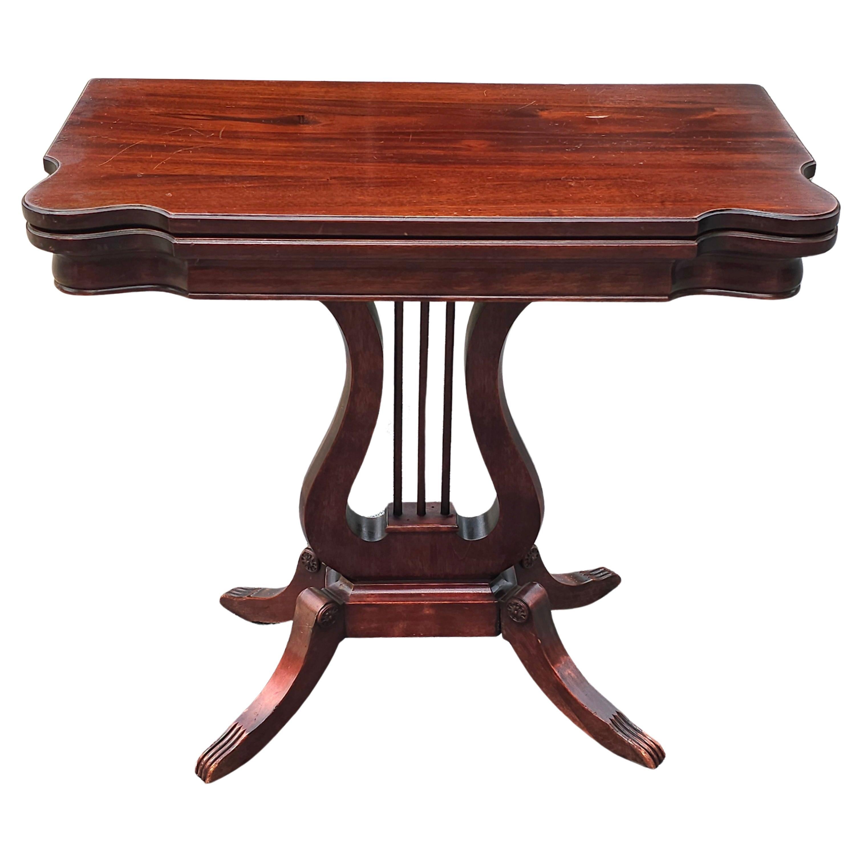 Late 19th Century Lyre Base Mahogany Fold Top Game Table Card Table