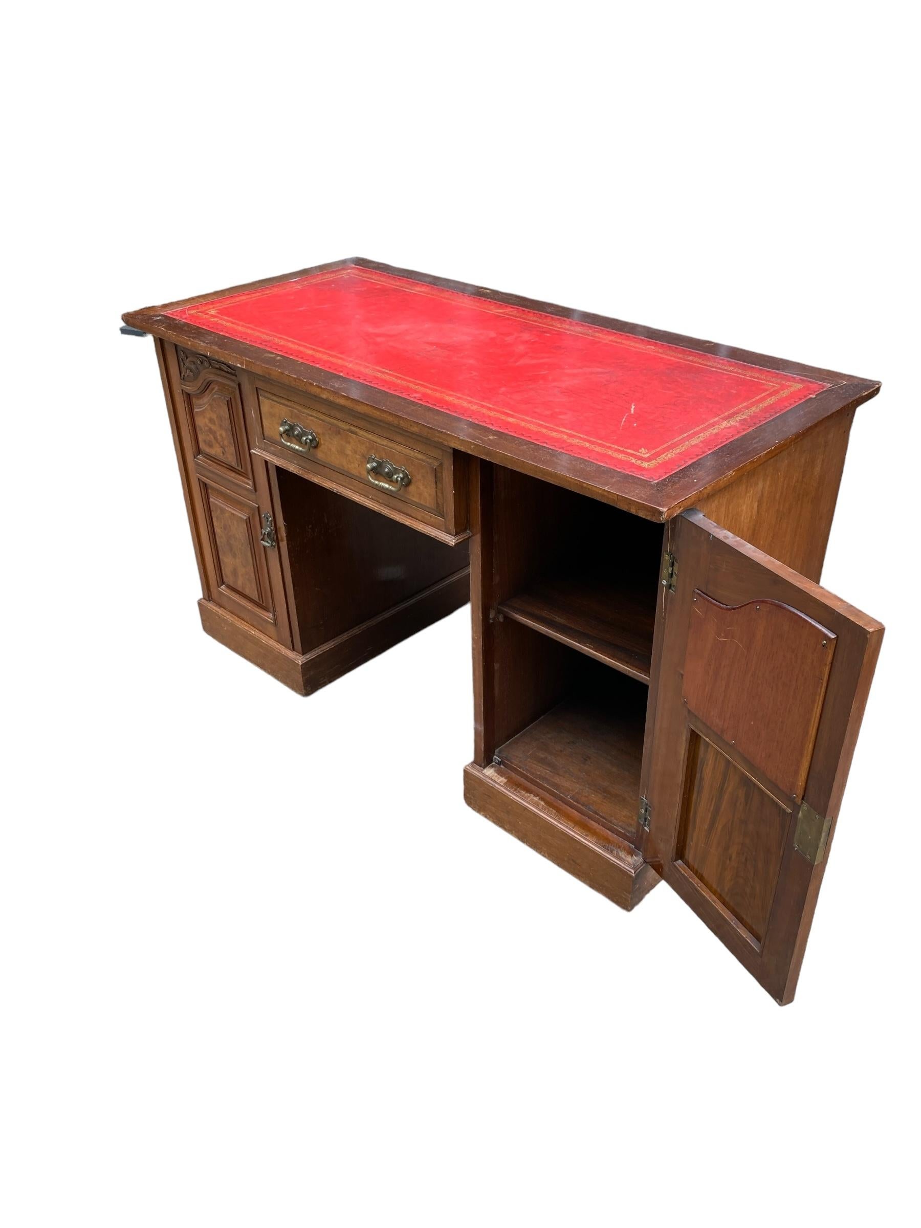 British Late 19th Century Mahogany and Burr Walnut Captains Desk
