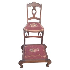 Late 19th Century Mahogany and Needlepoint Upholstered Chair with Footstool