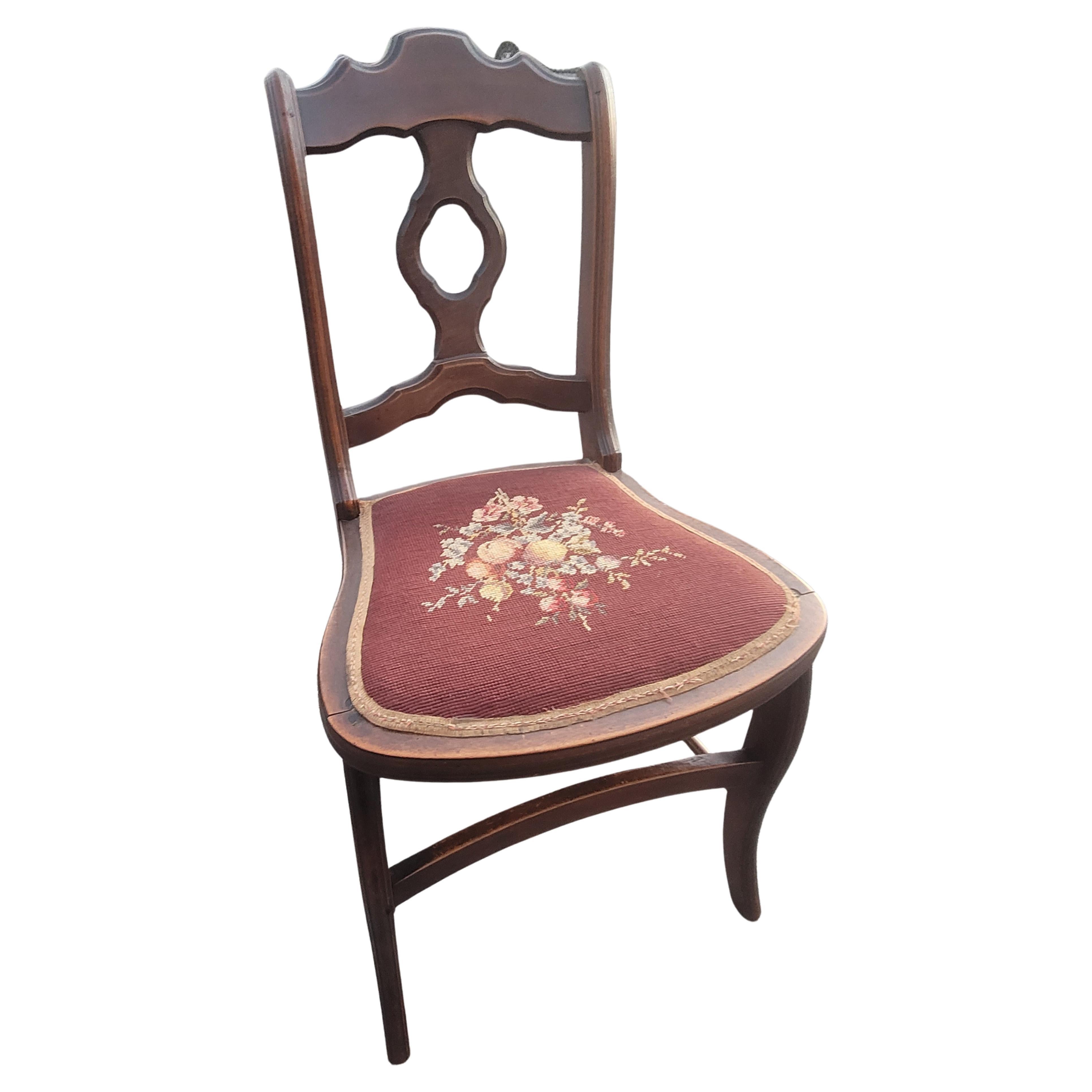 American Late 19th Century Mahogany and Needlepoint Upholstered Chair with Footstool For Sale