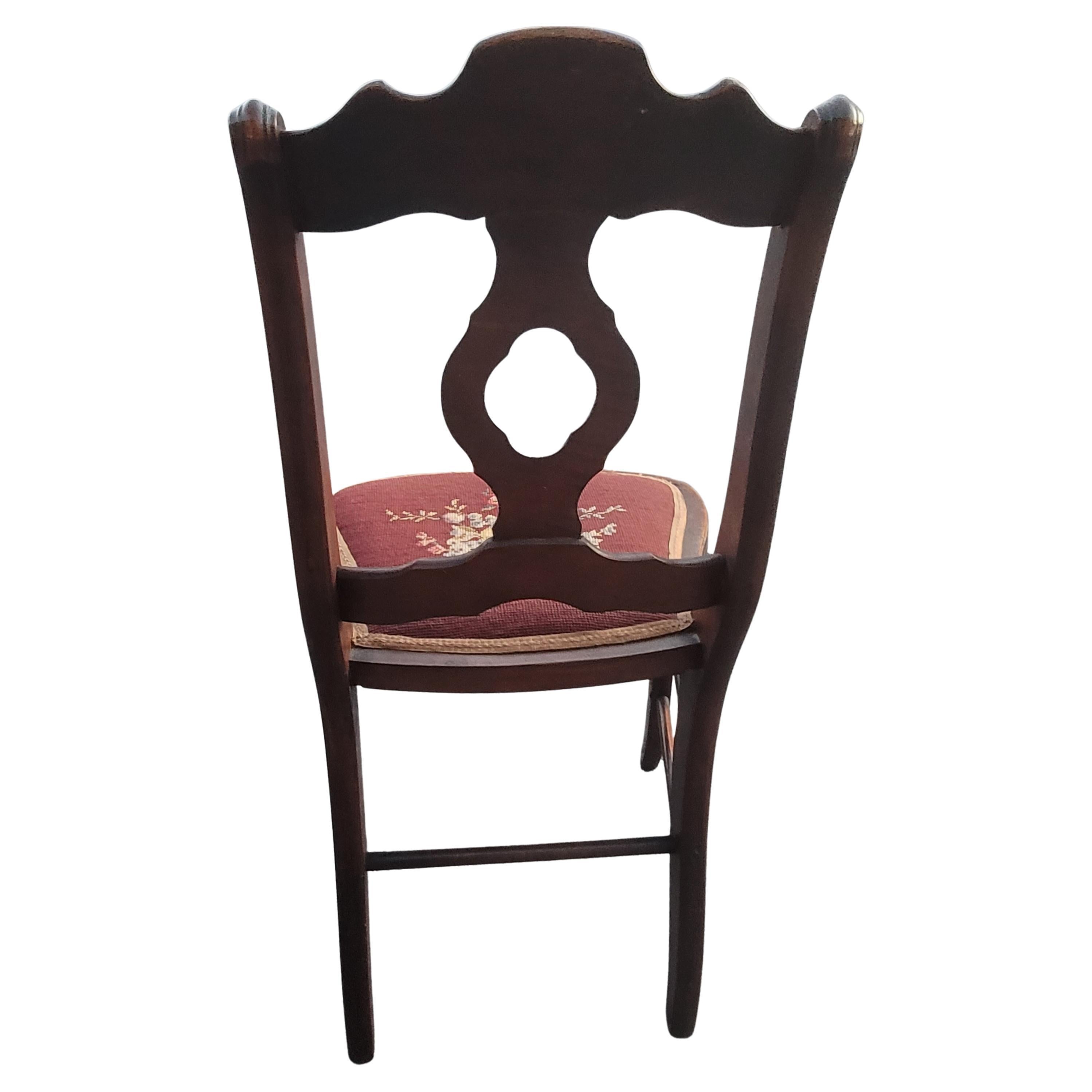 Late 19th Century Mahogany and Needlepoint Upholstered Chair with Footstool In Good Condition For Sale In Germantown, MD