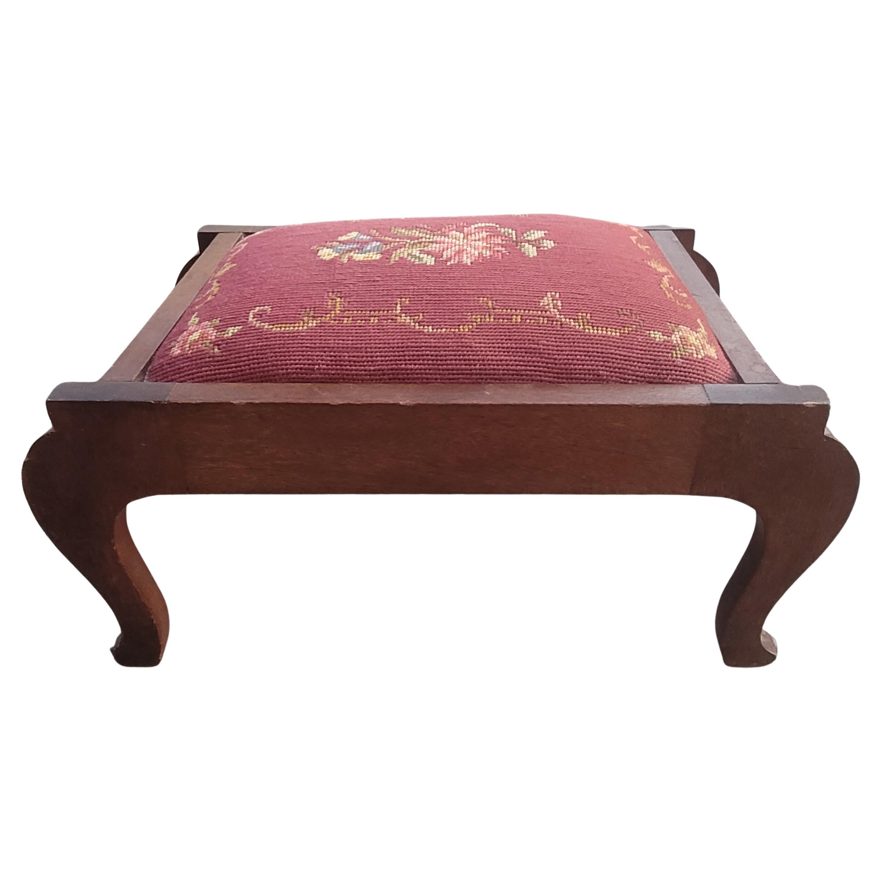 Late 19th Century Mahogany and Needlepoint Upholstered Chair with Footstool For Sale 1