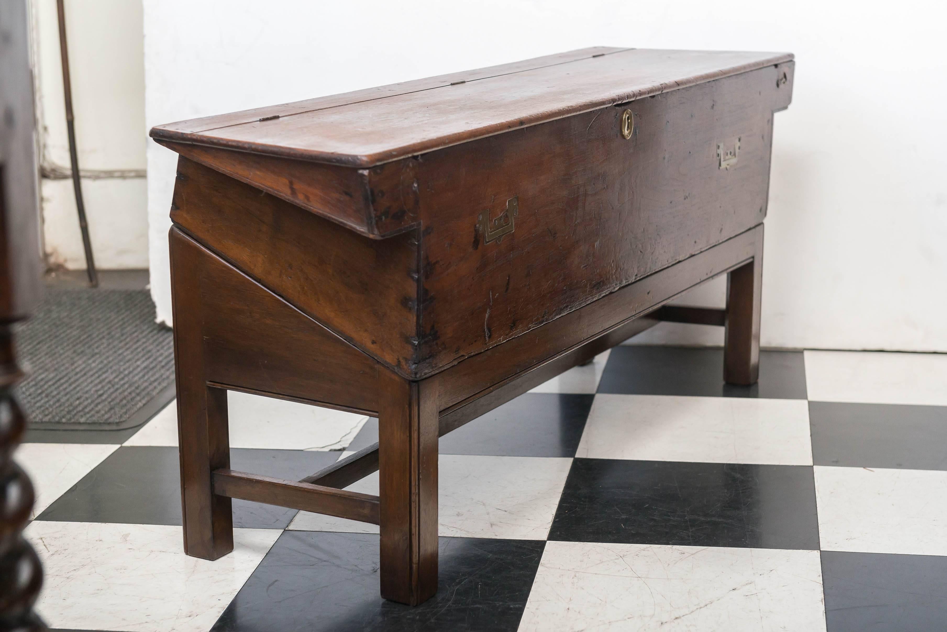 Burnished Late 19th Century Mahogany Bench / Boat's Map Box on Stand