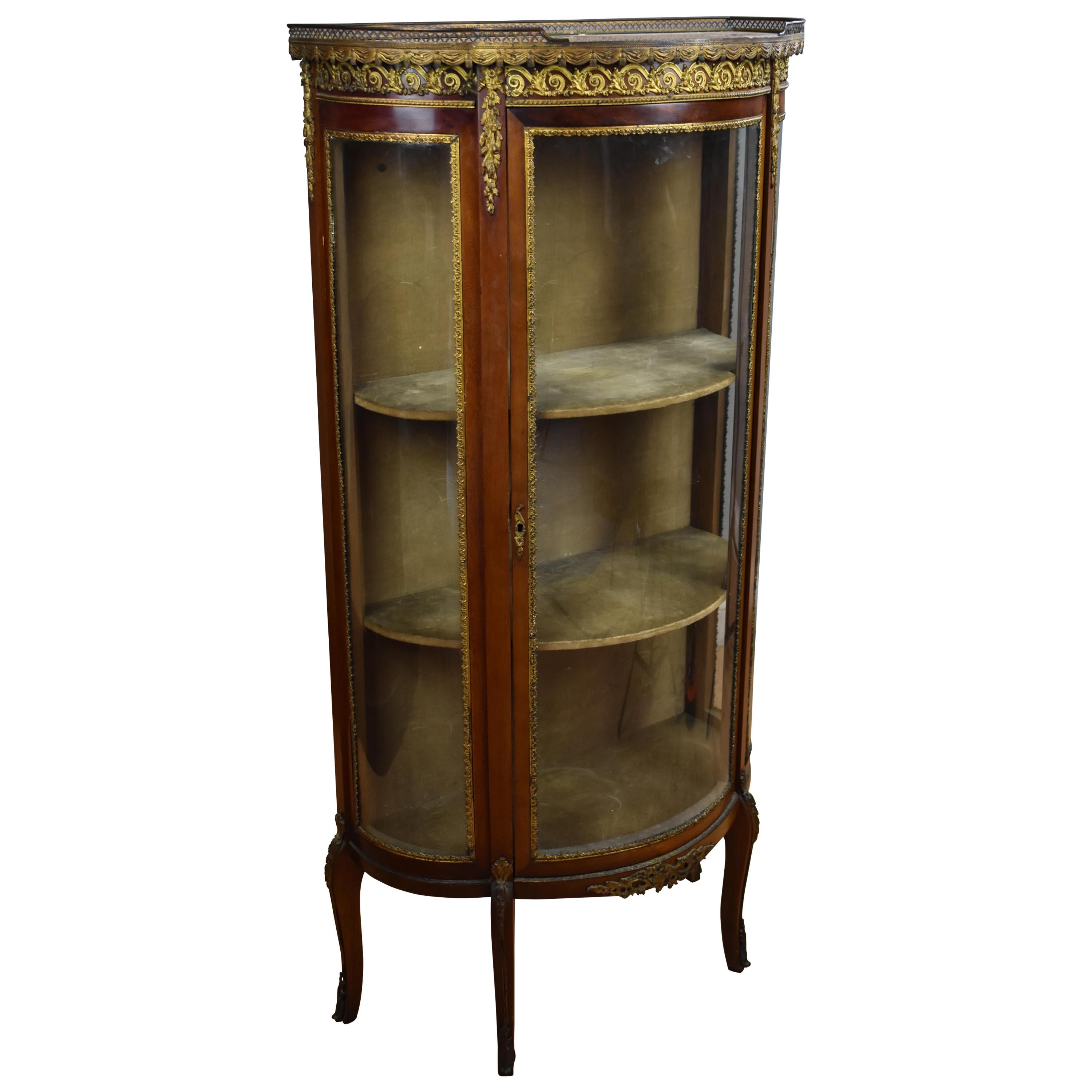 Late 19th Century Mahogany Bow Front Glass Cabinet/Vitrine