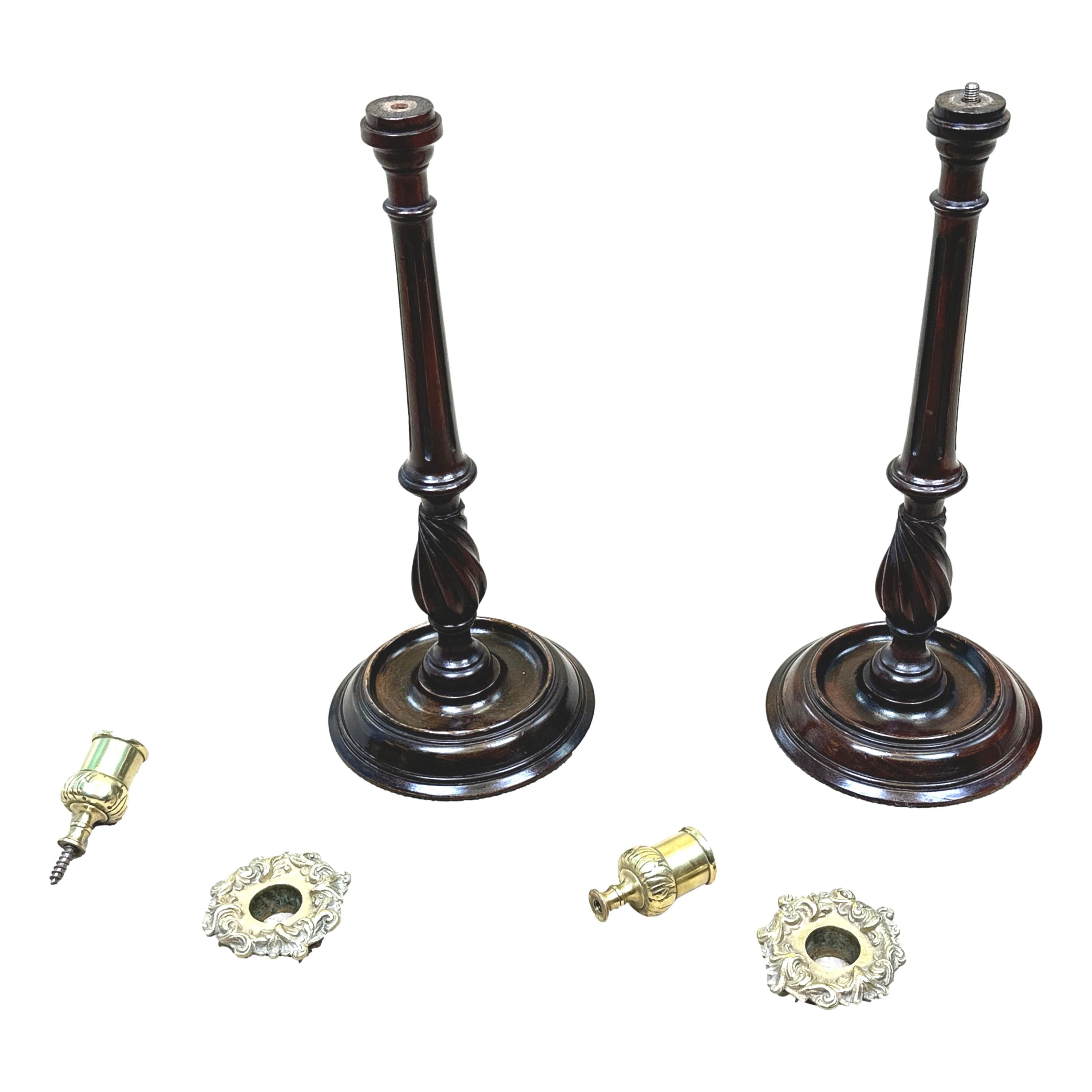 Late 19th Century Mahogany & Brass Candlesticks For Sale 1