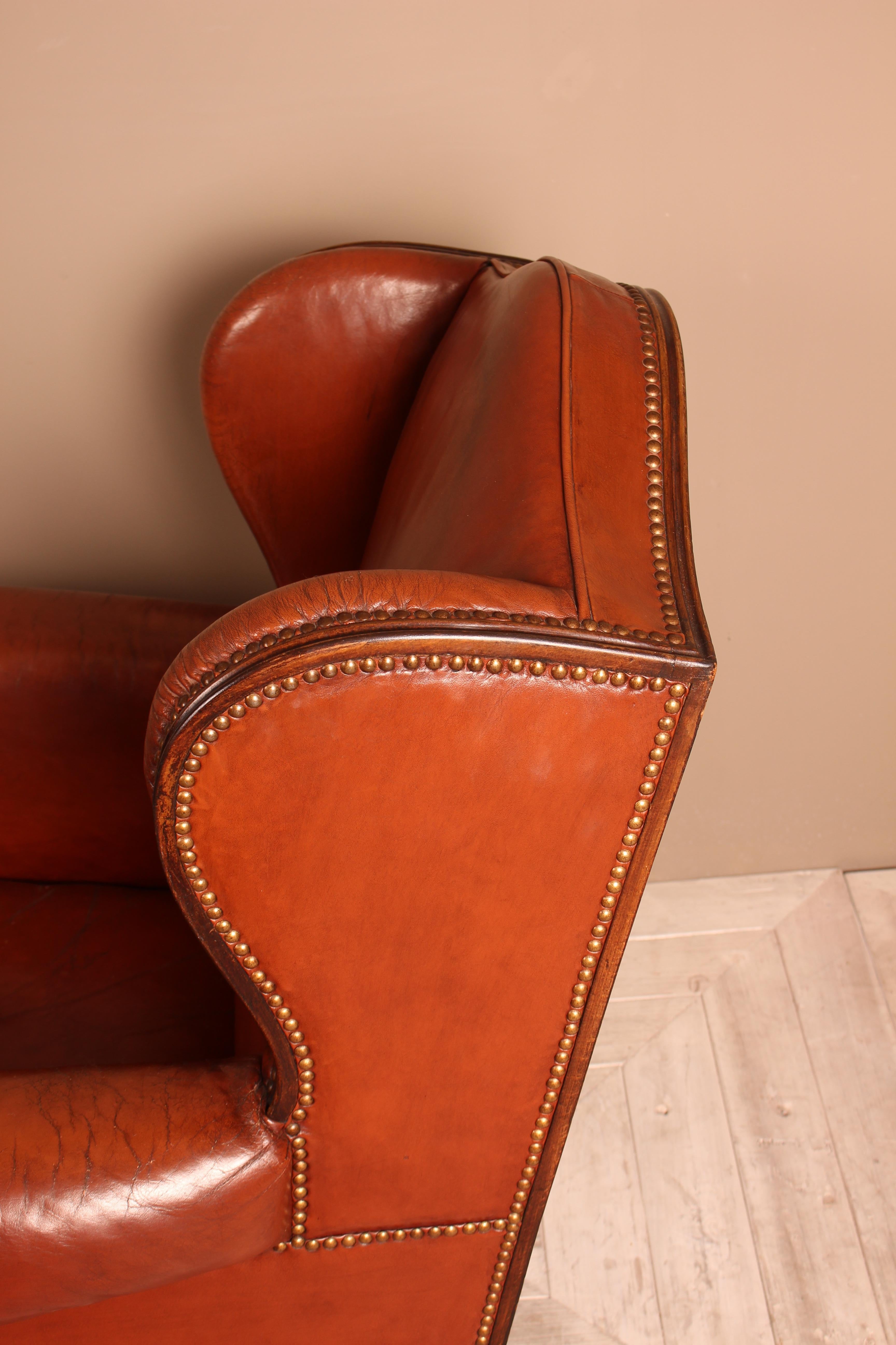 Late 19th Century Mahogany Brown Leather Wingback Armchair, English circa 1890 3