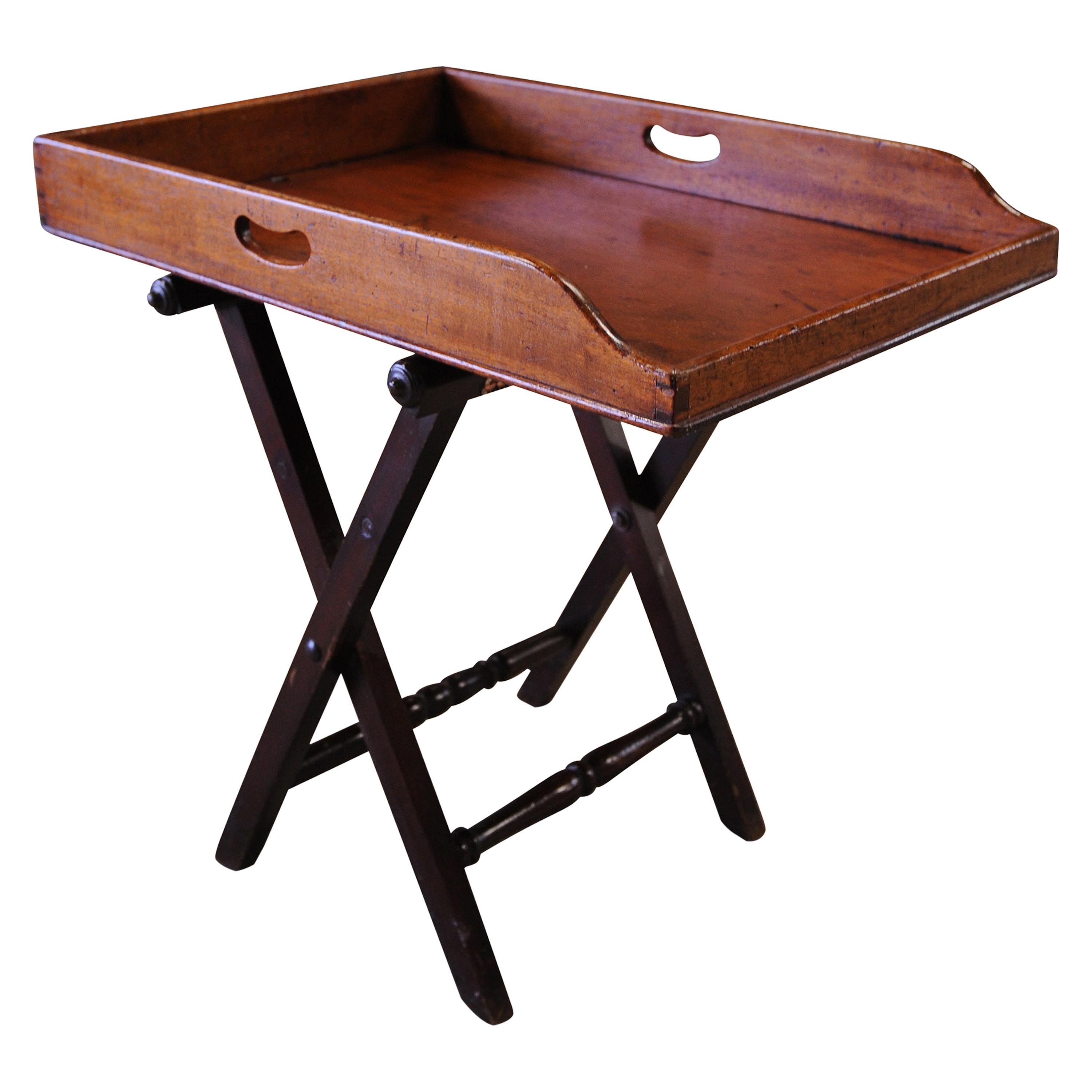 Late 19th Century Mahogany Butlers Tray with Folding Stand and Removable Tray For Sale