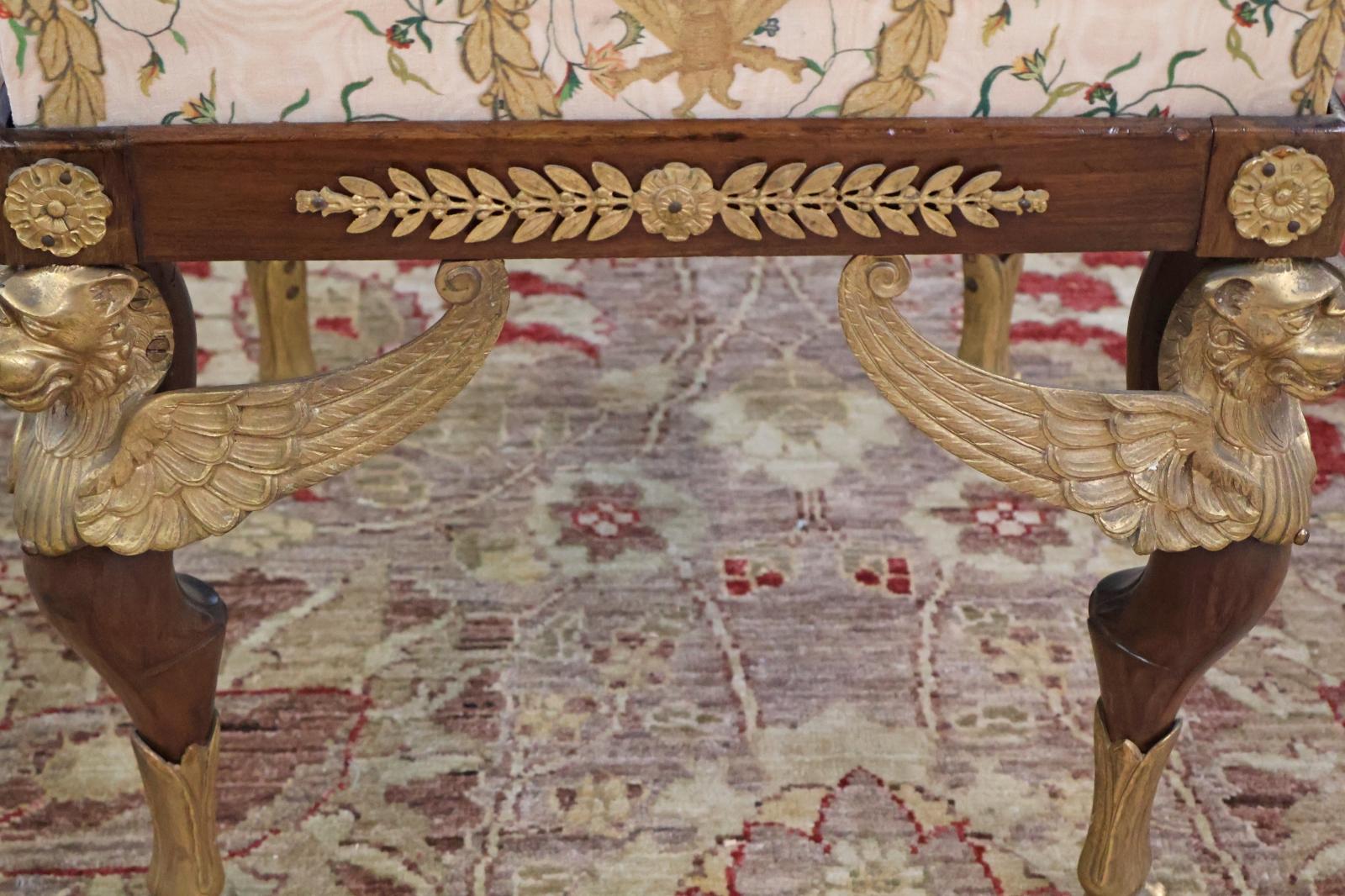 Late 19th Century Mahogany French Empire Style Spinx Bronze Mounted Stool Bench For Sale 7