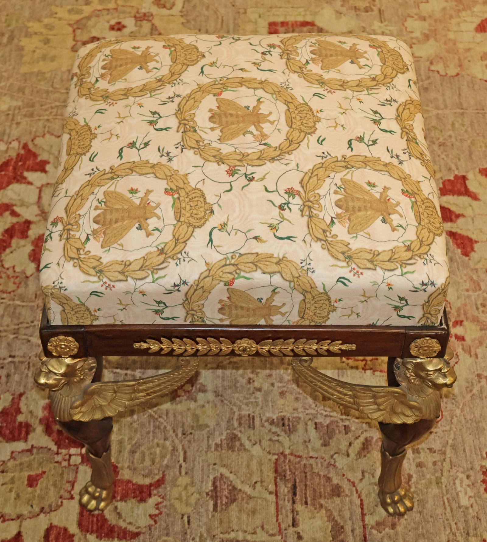 Late 19th Century Mahogany French Empire Style Spinx Bronze Mounted Stool Bench For Sale 1