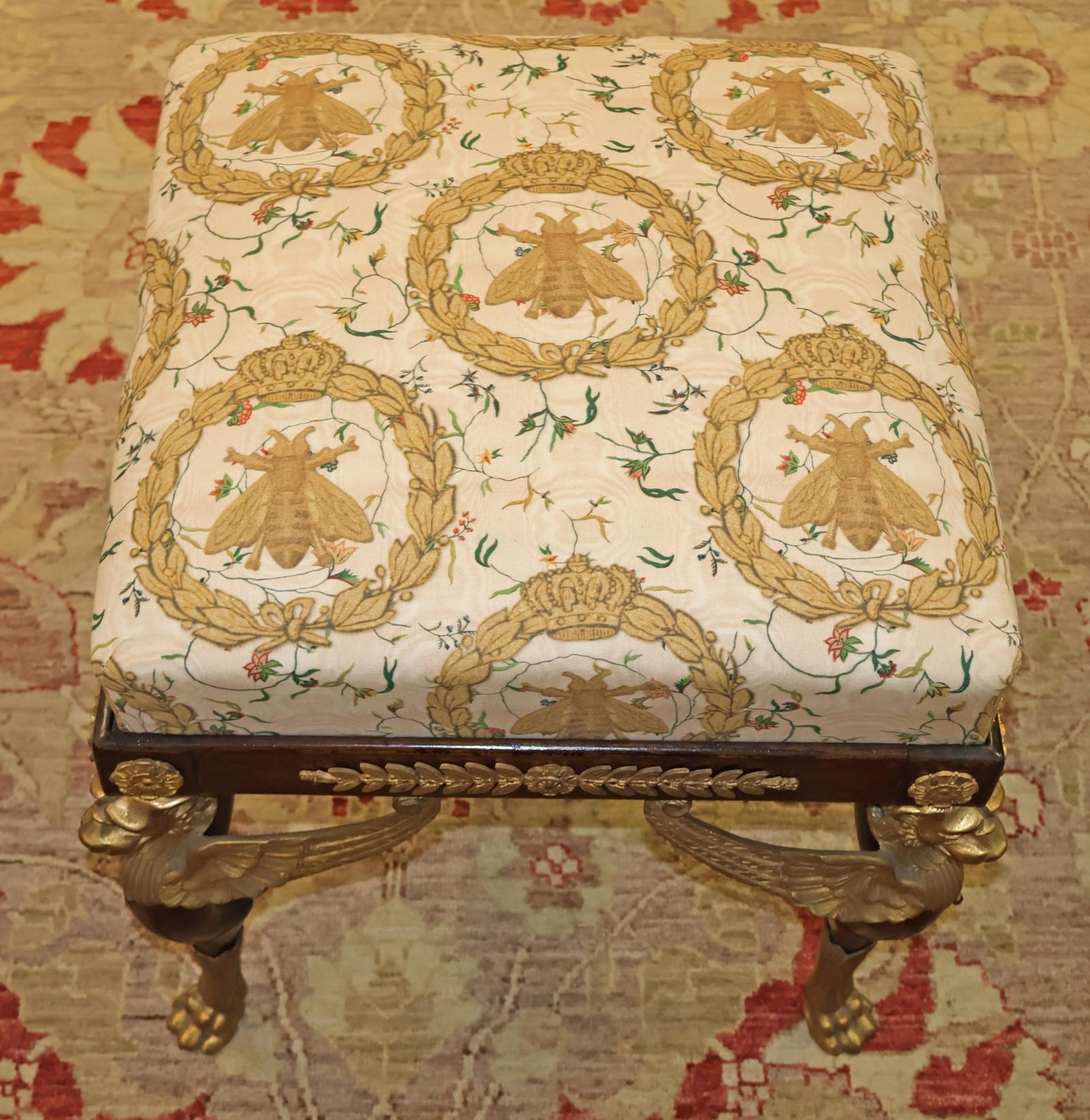 Late 19th Century Mahogany French Empire Style Spinx Bronze Mounted Stool Bench For Sale 2