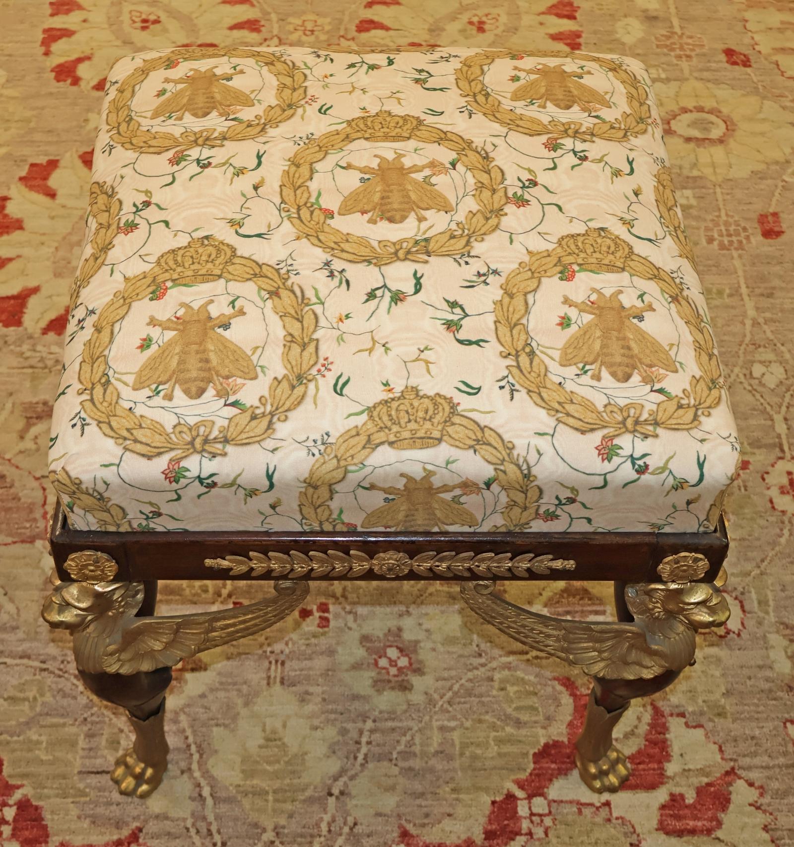 Late 19th Century Mahogany French Empire Style Spinx Bronze Mounted Stool Bench For Sale 3