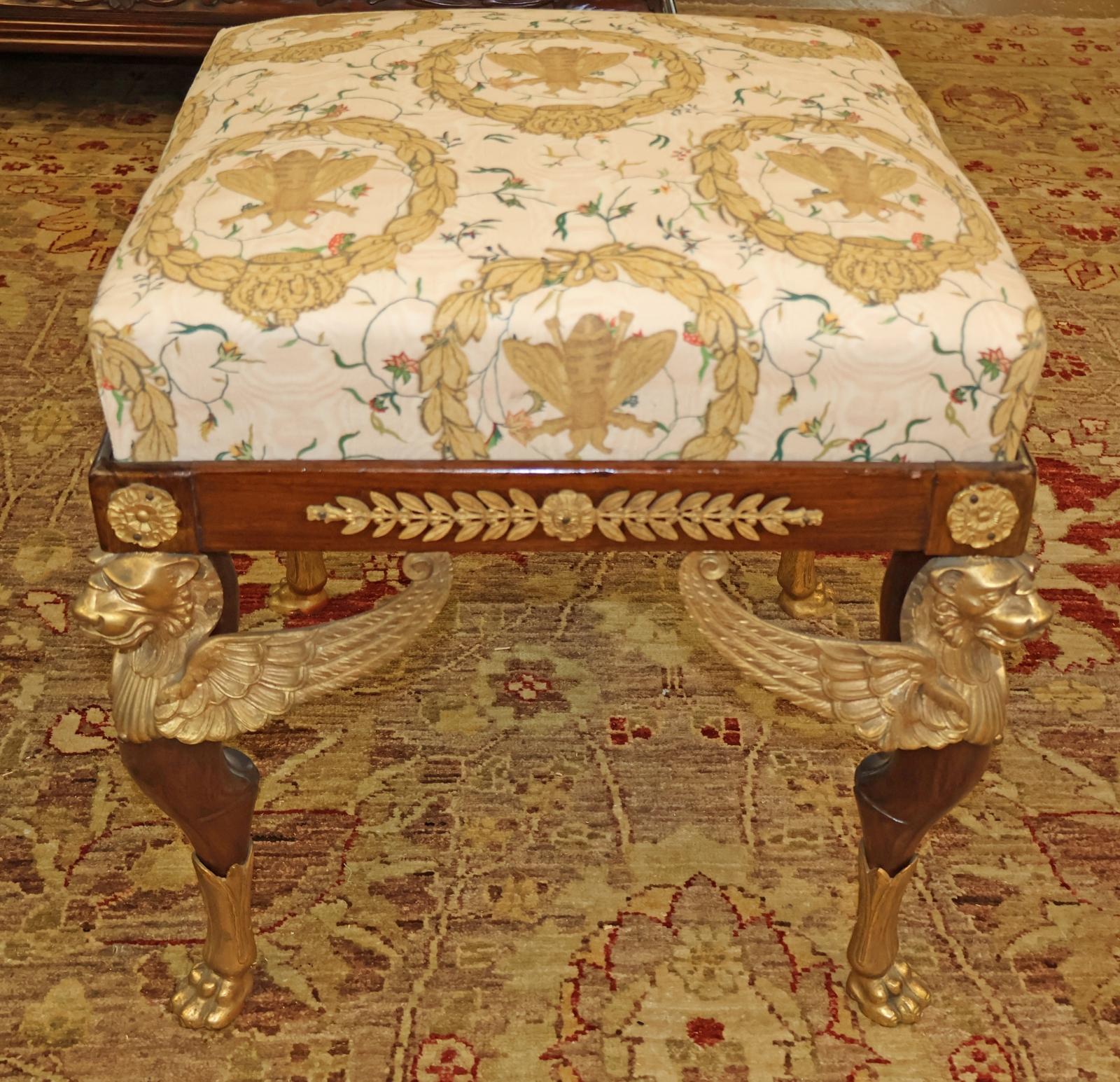Late 19th Century Mahogany French Empire Style Spinx Bronze Mounted Stool Bench For Sale 5