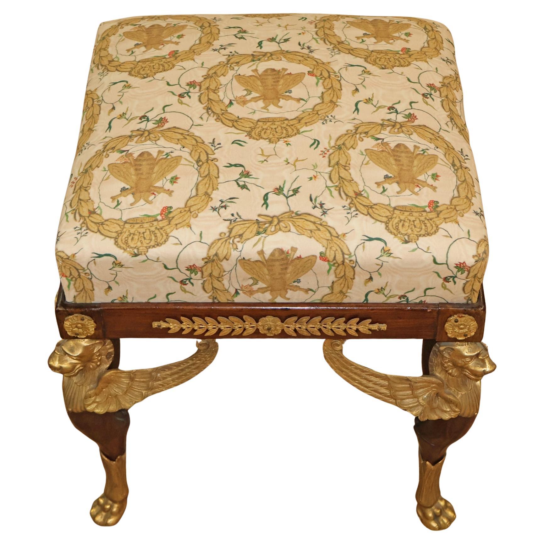 Tabouret banc en acajou de style Empire français de la fin du 19e siècle, monté sur bronzes Spinx