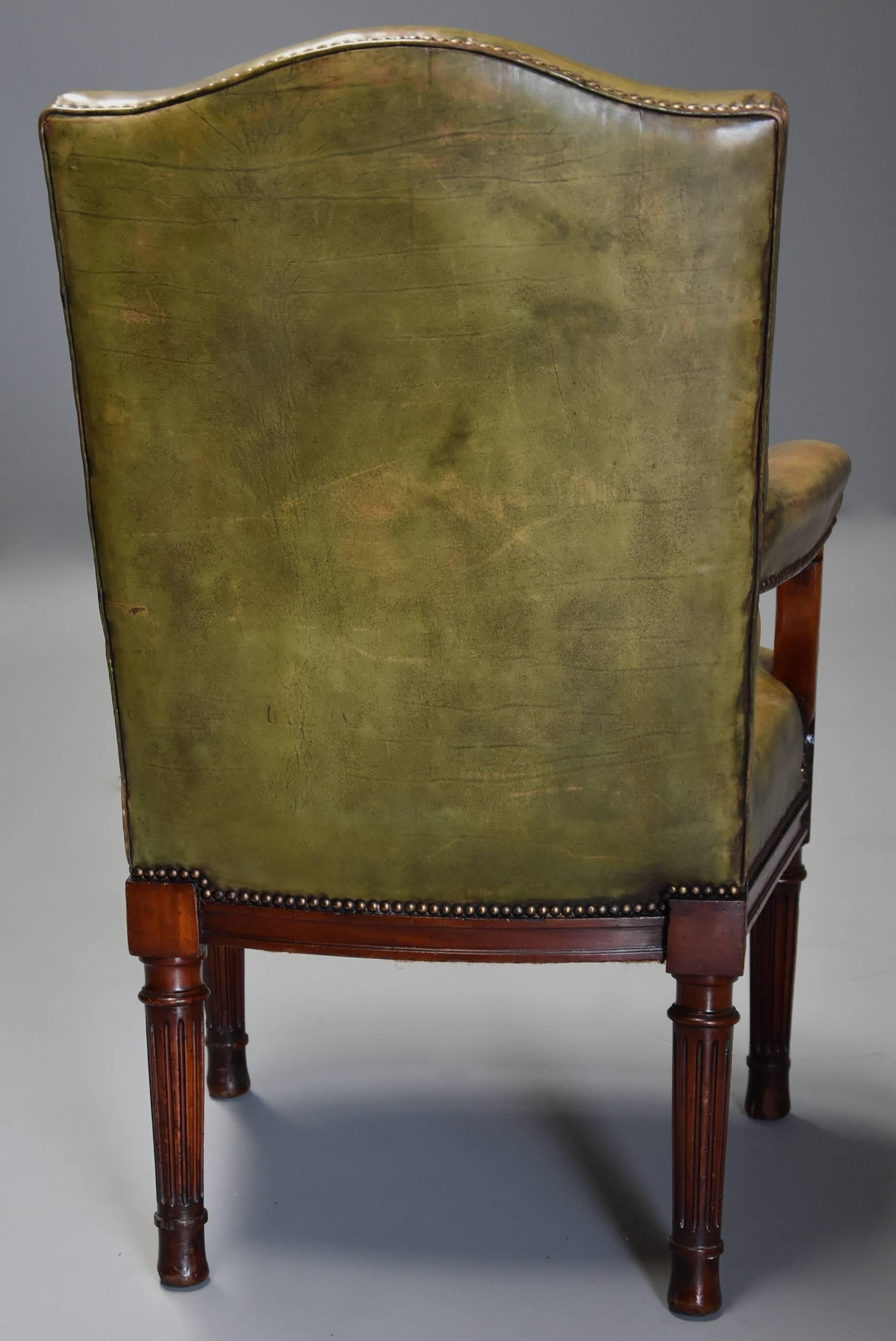 Late 19th Century Mahogany Green Leather Open Armchair 5