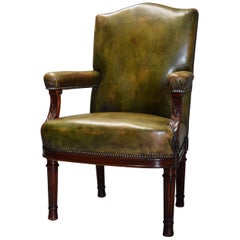 Late 19th Century Mahogany Green Leather Open Armchair