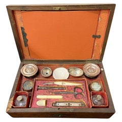 Antique Late 19th Century Mahogany Grooming and Medical Traveling Kit 15pc