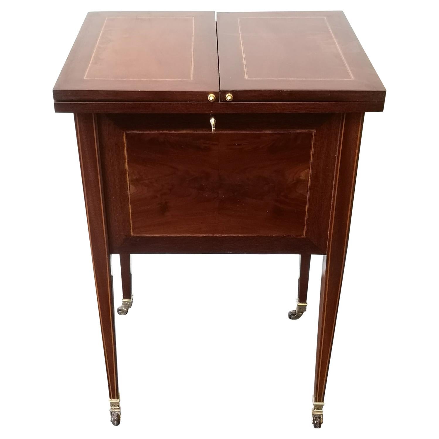 Late 19th Century Mahogany Inlaid Pop Up Surprise Bar / Drinks Table For Sale
