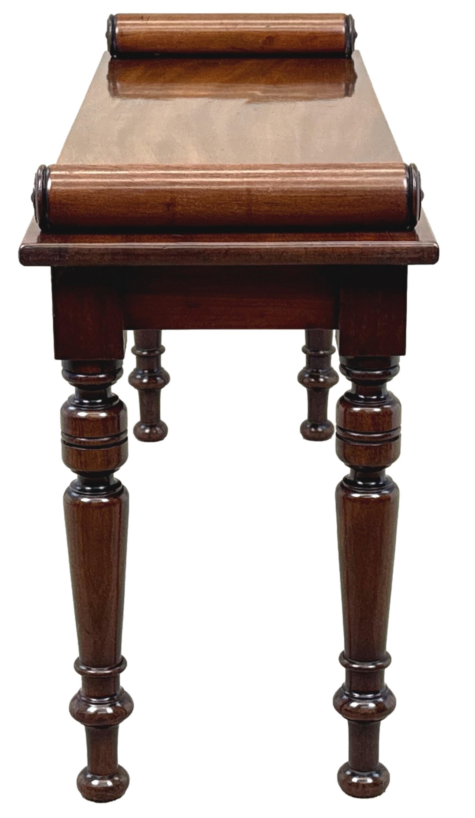Late 19th Century Mahogany Window Seat Hall Bench 1