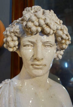 Late 19th Century Majolica Bust Sculpture of Bacchus God of Wine