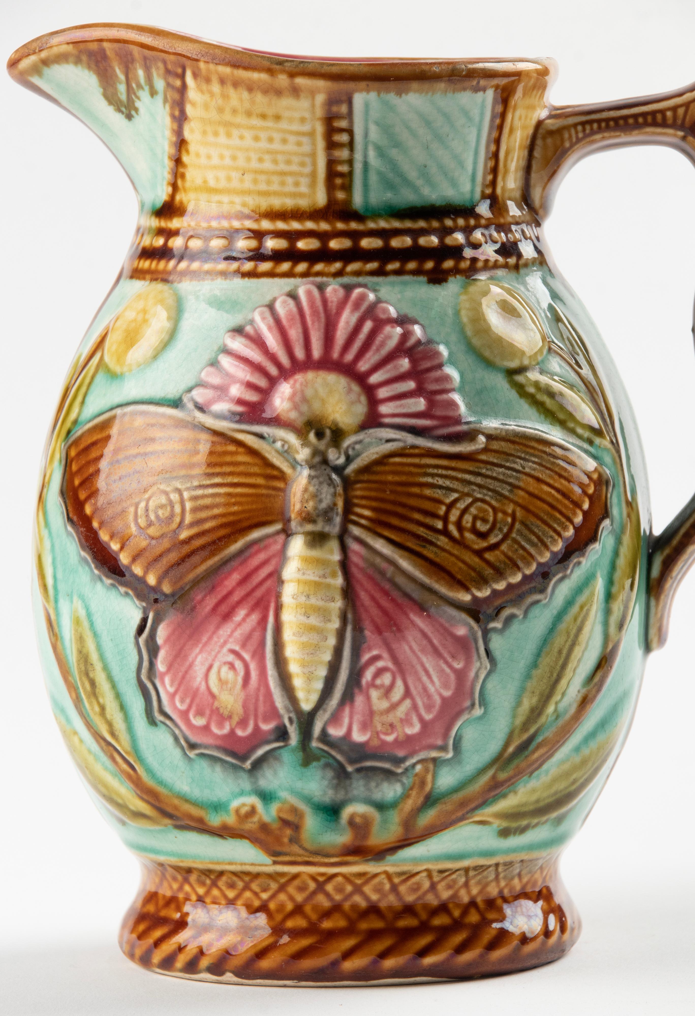 Belle Époque Late 19th Century Majolica Ceramic Jug 