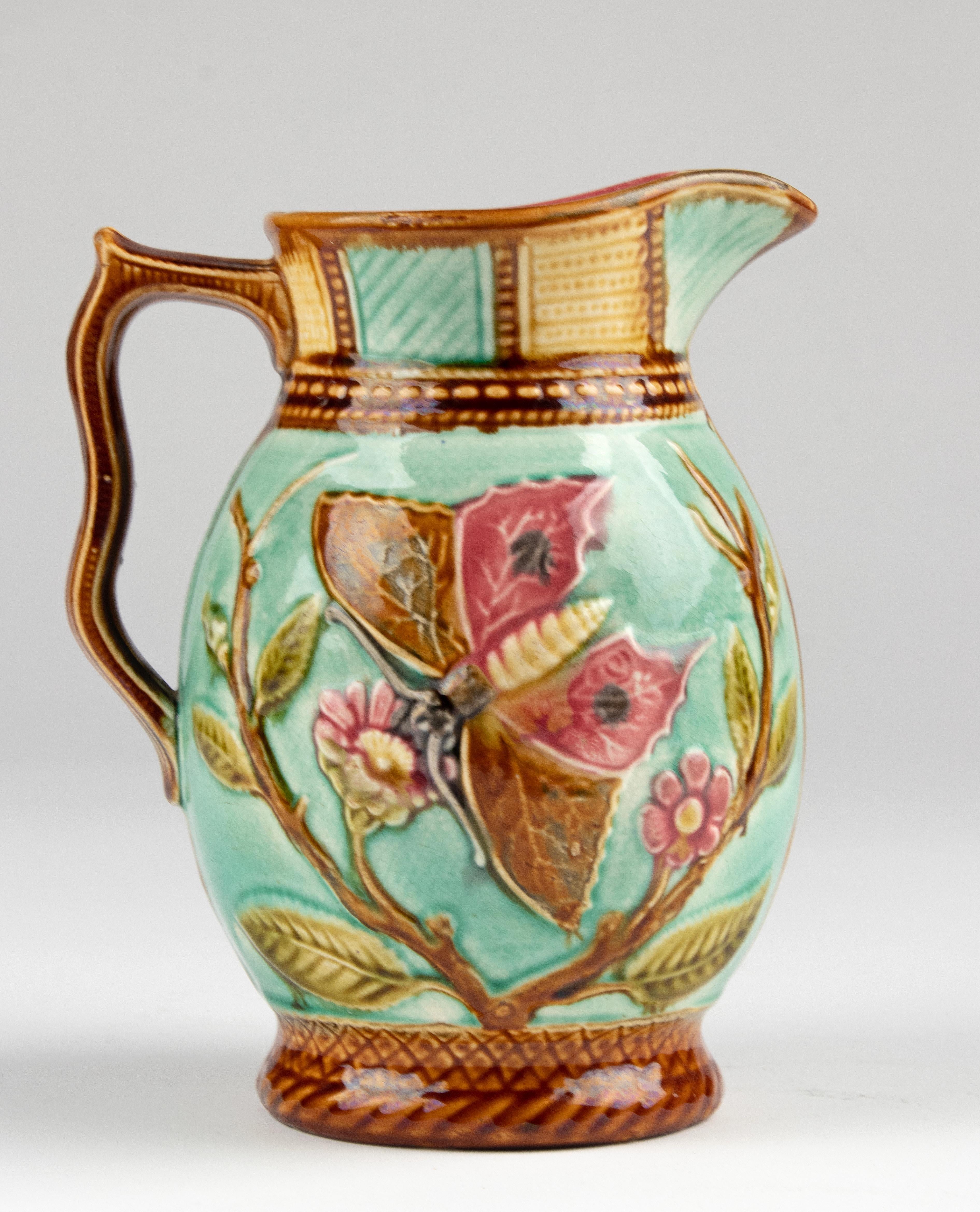 French Late 19th Century Majolica Ceramic Jug 