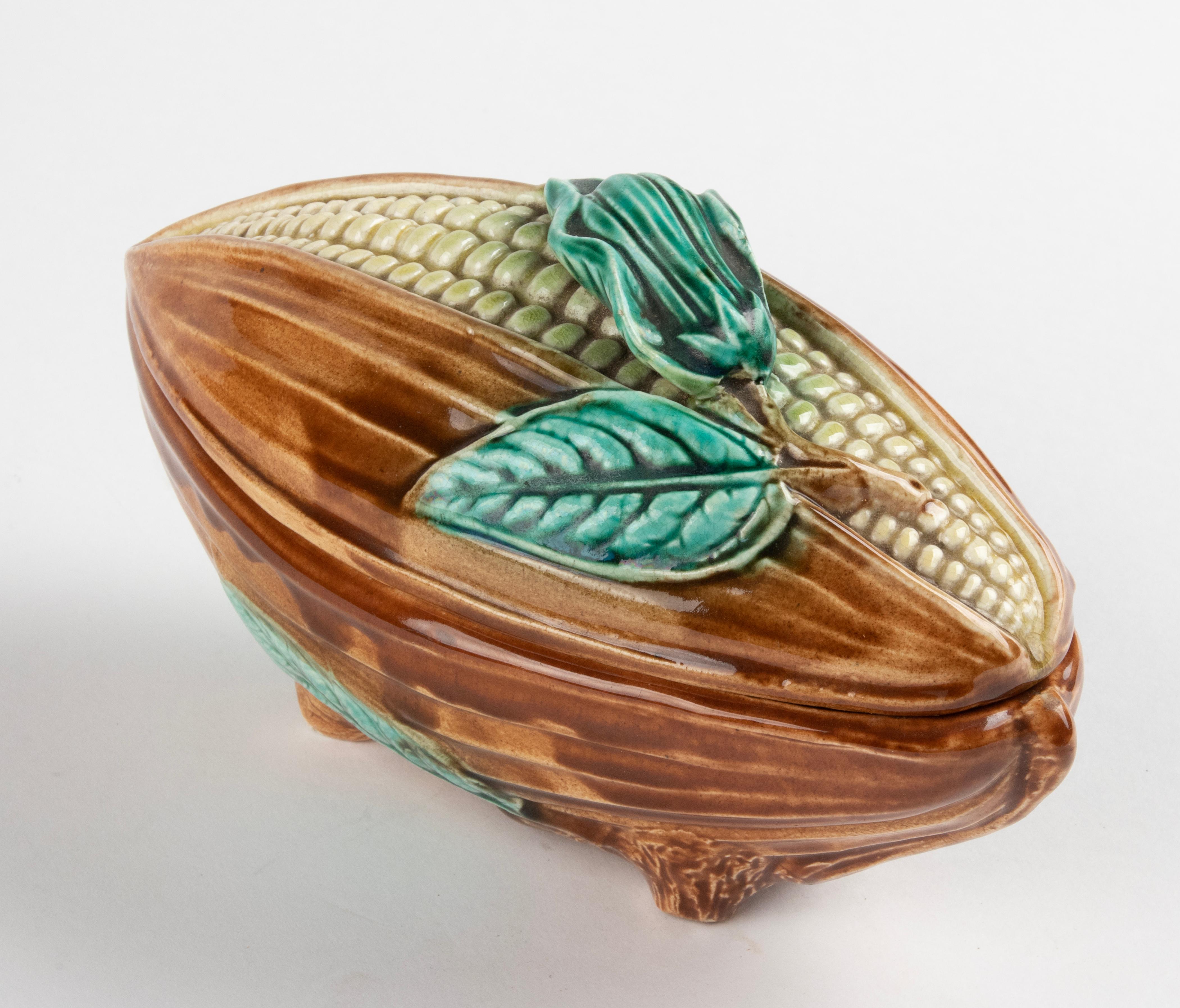 Late 19th Century Majolica Corn Shaped Lidded Bowl For Sale 4
