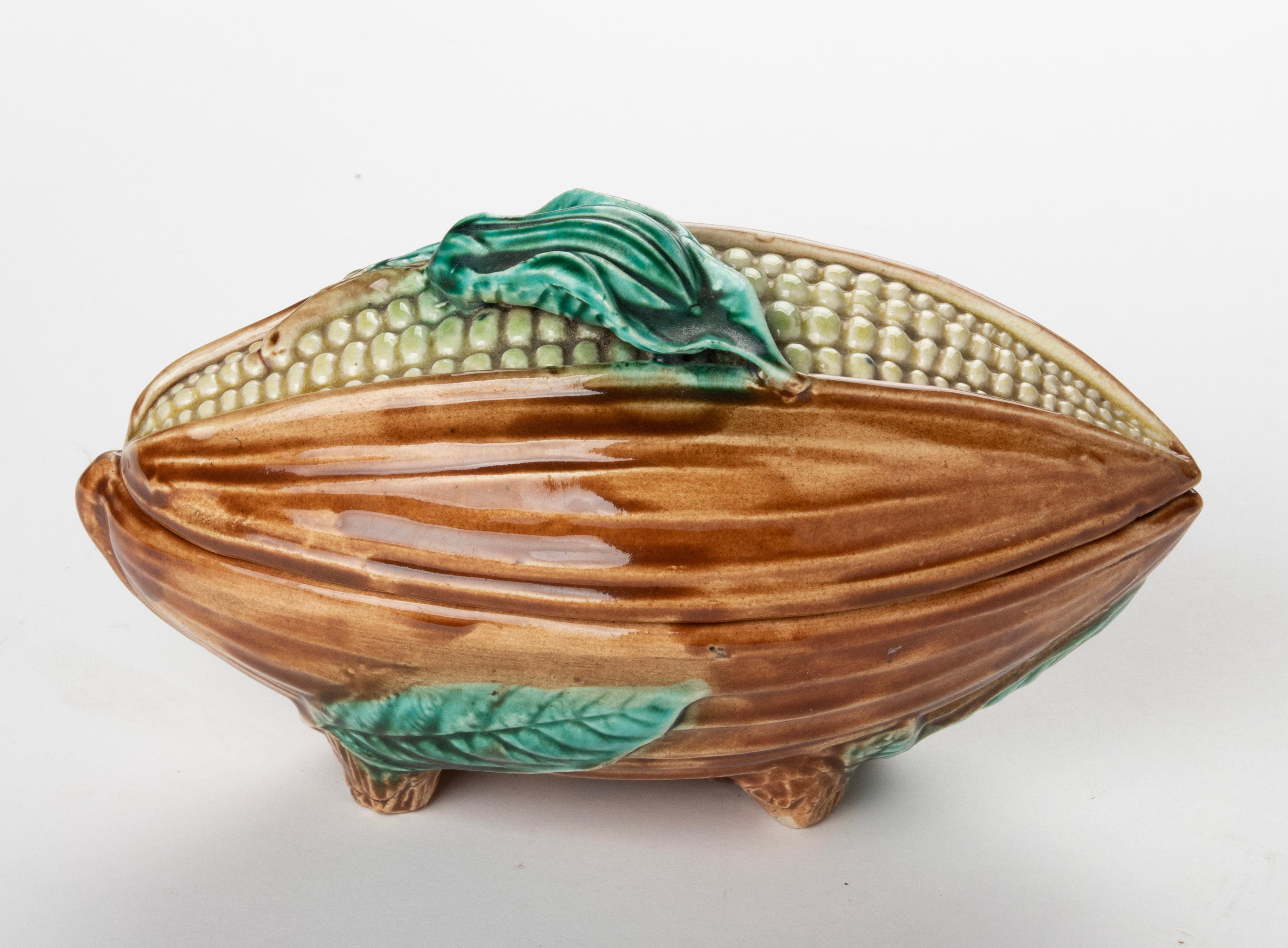 Late 19th Century Majolica Corn Shaped Lidded Bowl For Sale 5