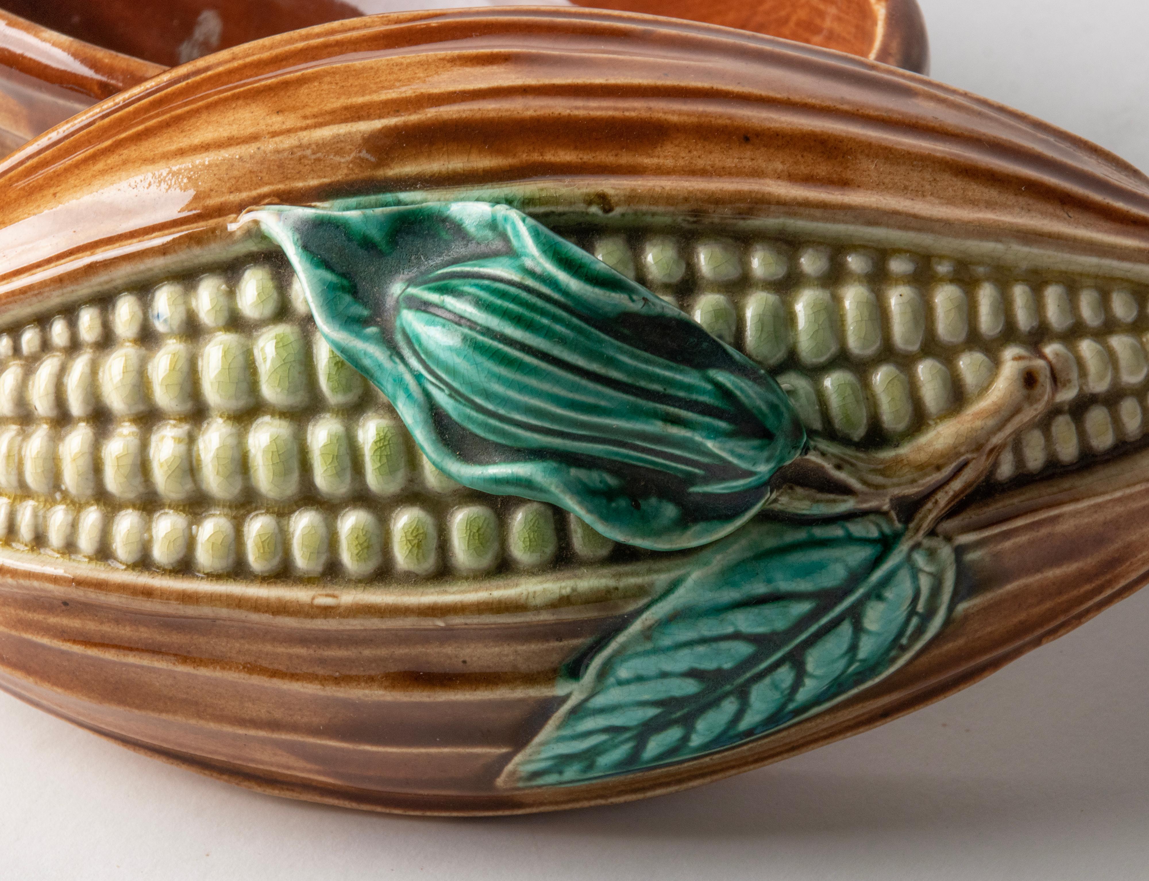 Late 19th Century Majolica Corn Shaped Lidded Bowl For Sale 2