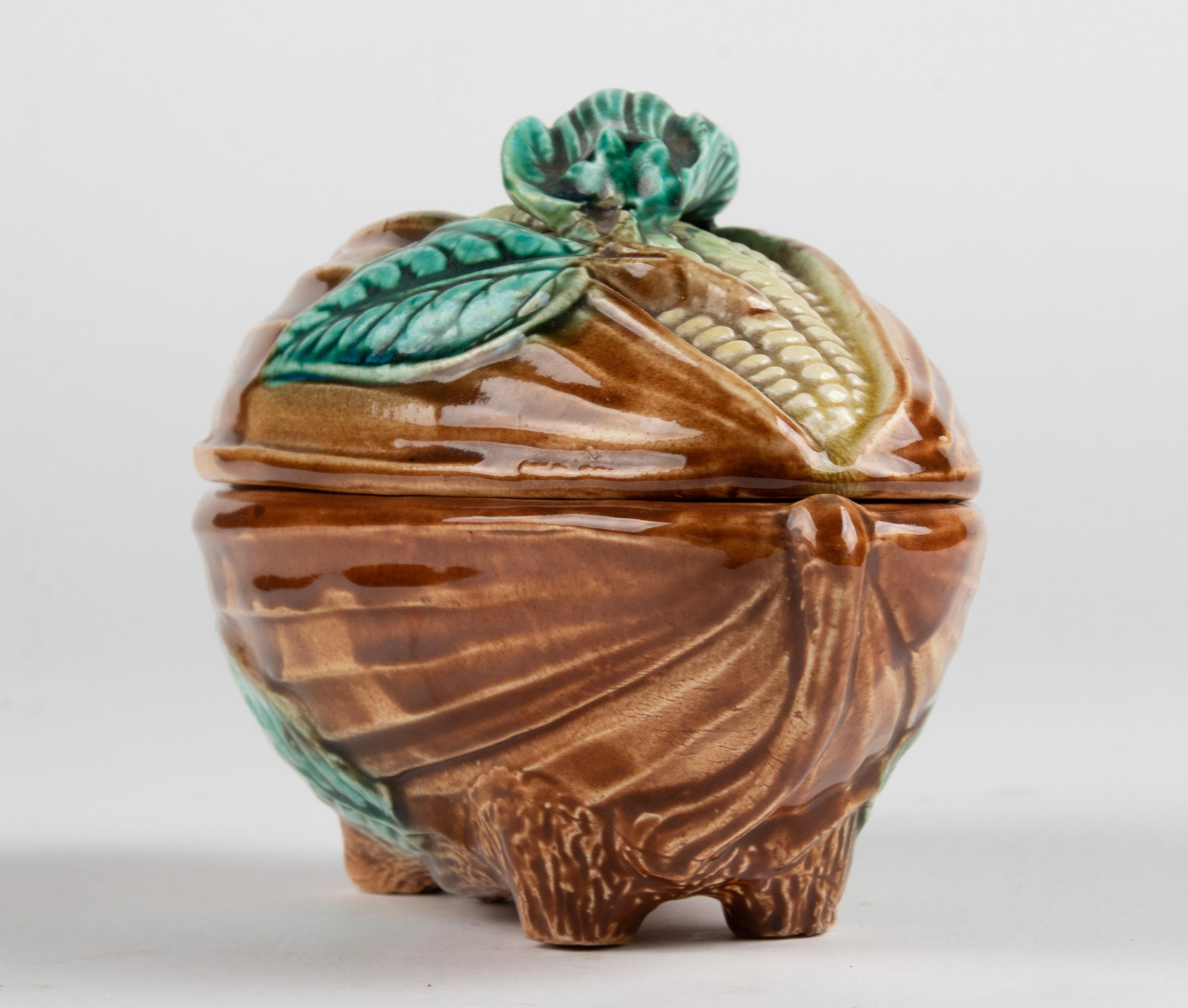Late 19th Century Majolica Corn Shaped Lidded Bowl For Sale 3