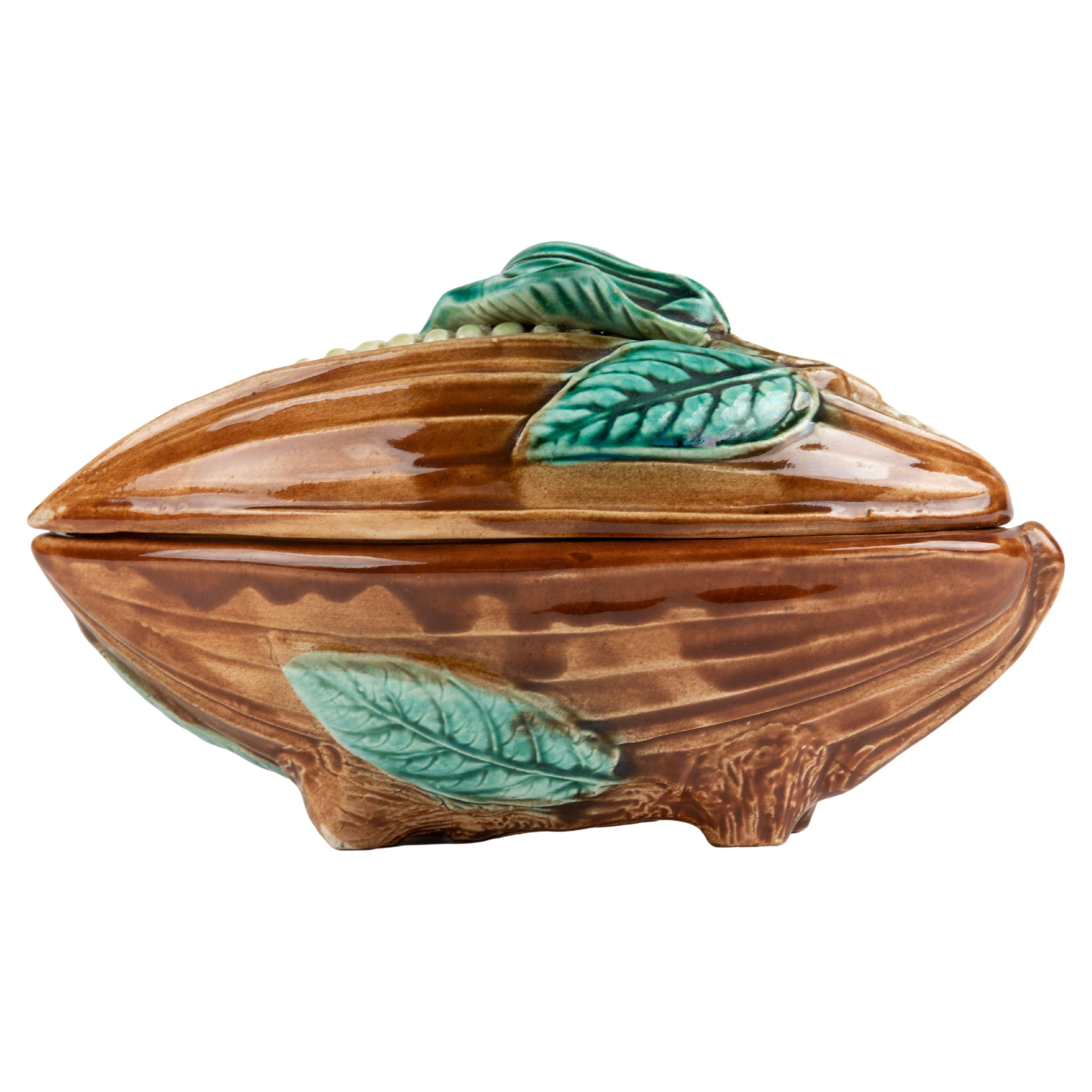 Late 19th Century Majolica Corn Shaped Lidded Bowl For Sale