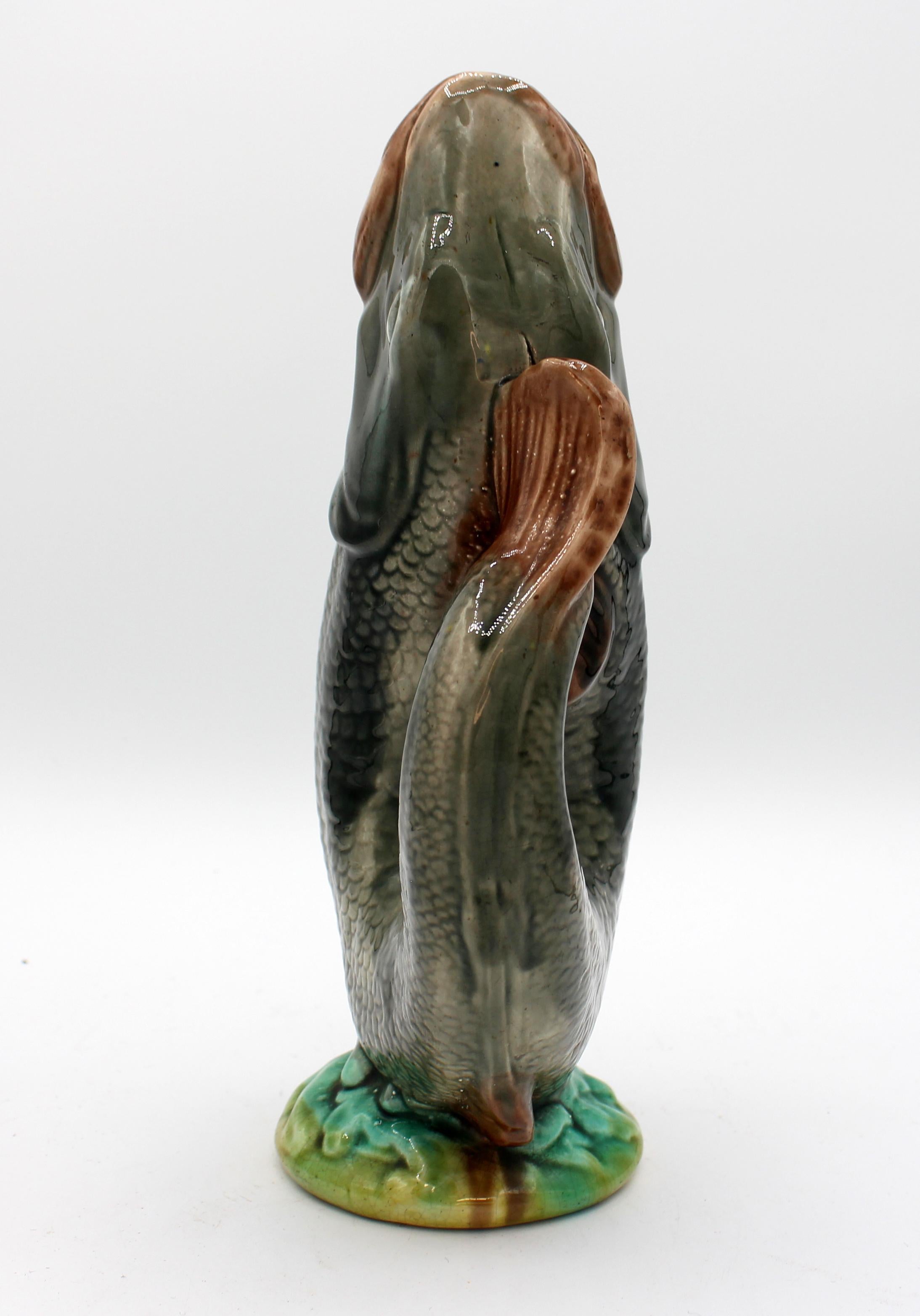 Late 19th Century Majolica Gurgling Trout Jug In Good Condition In Chapel Hill, NC