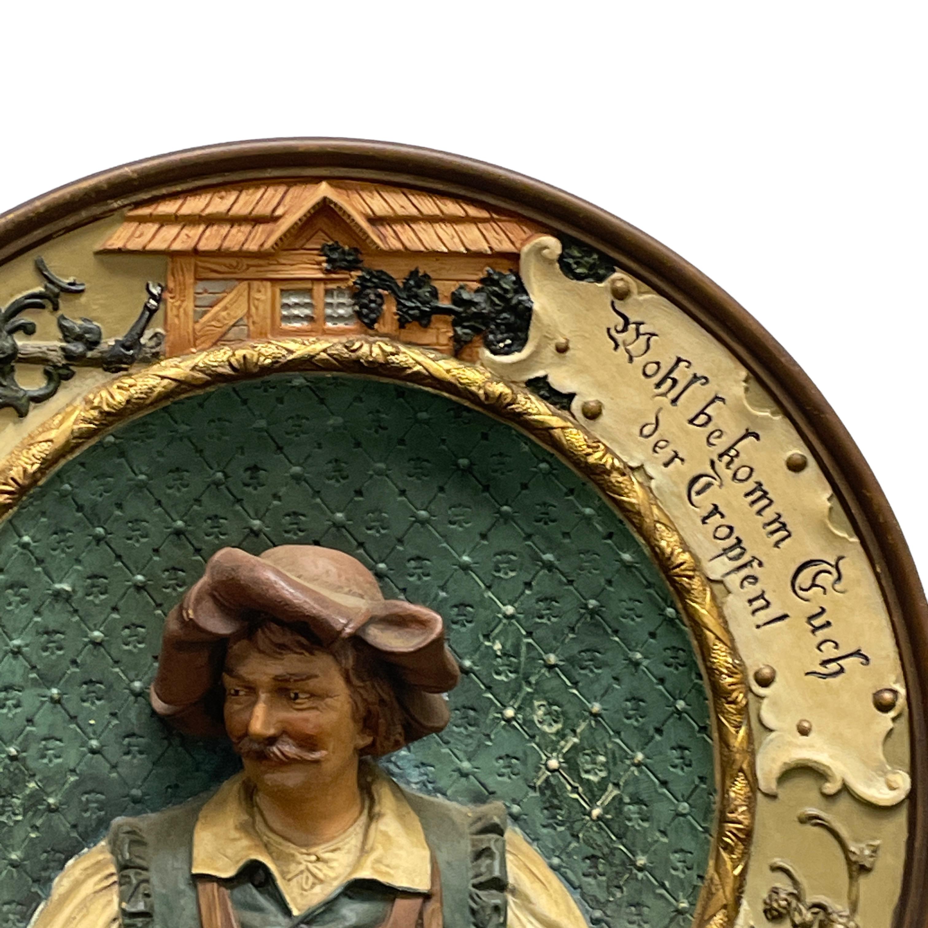 Plato de mayólica de finales del siglo XIX con retrato de publicano, por J. Maresch Austria en Bueno estado para la venta en Nuernberg, DE