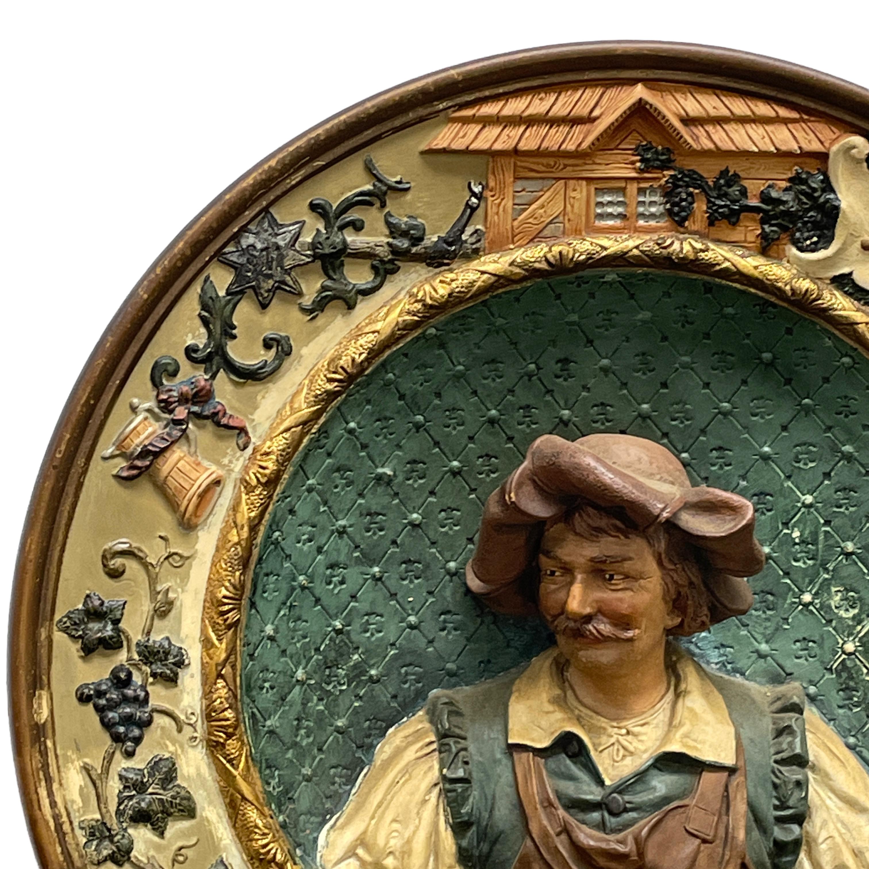 Late Victorian Late 19th Century Majolica Plate with Publican Portrait, by J. Maresch Austria For Sale