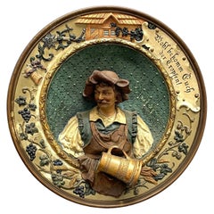 Late 19th Century Majolica Plate with Publican Portrait, by J. Maresch Austria