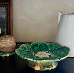 Late 19th Century Majolica Pond Lily Footed Compote