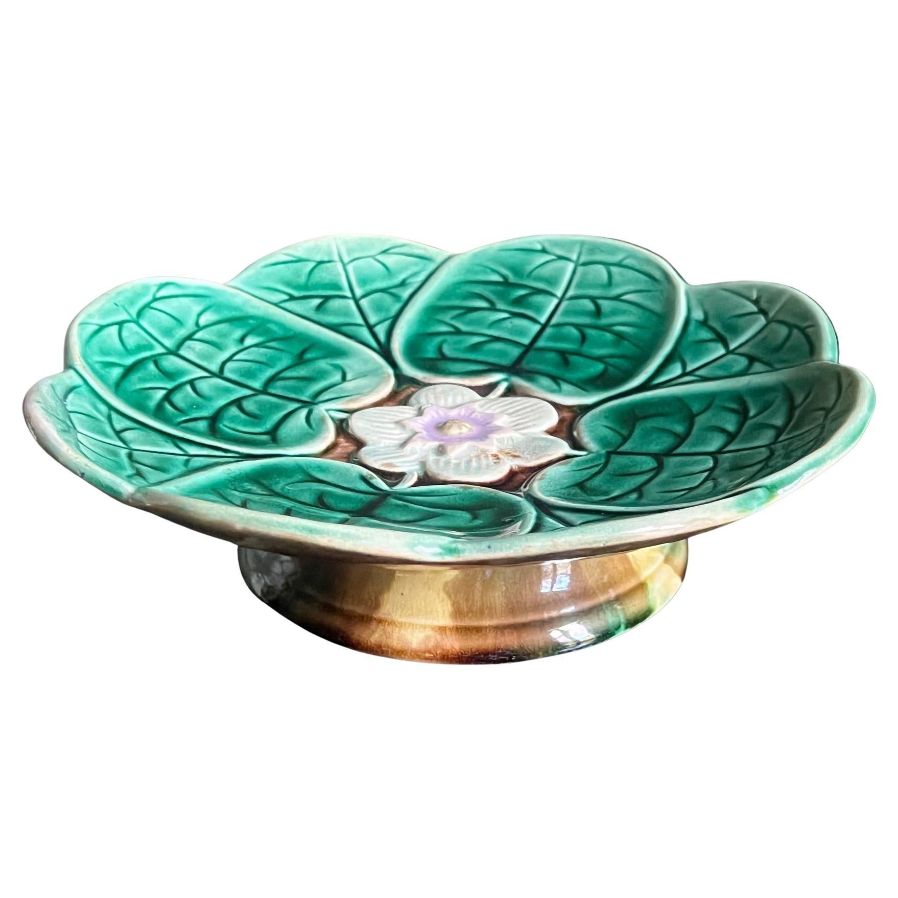 Late 19th Century Majolica Pond Lily Footed Compote For Sale
